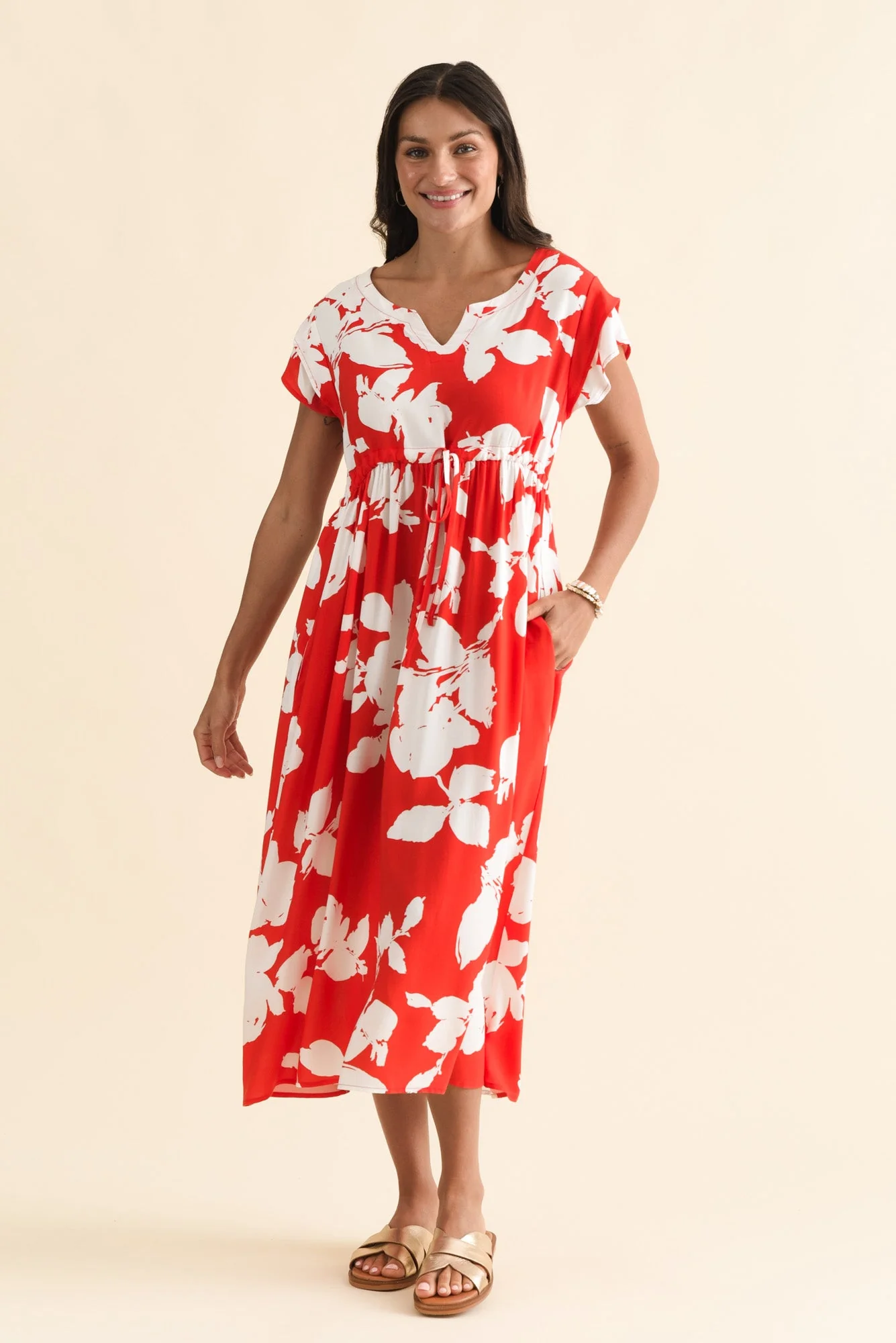 Suzette Red Abstract Midi Dress - Image 7