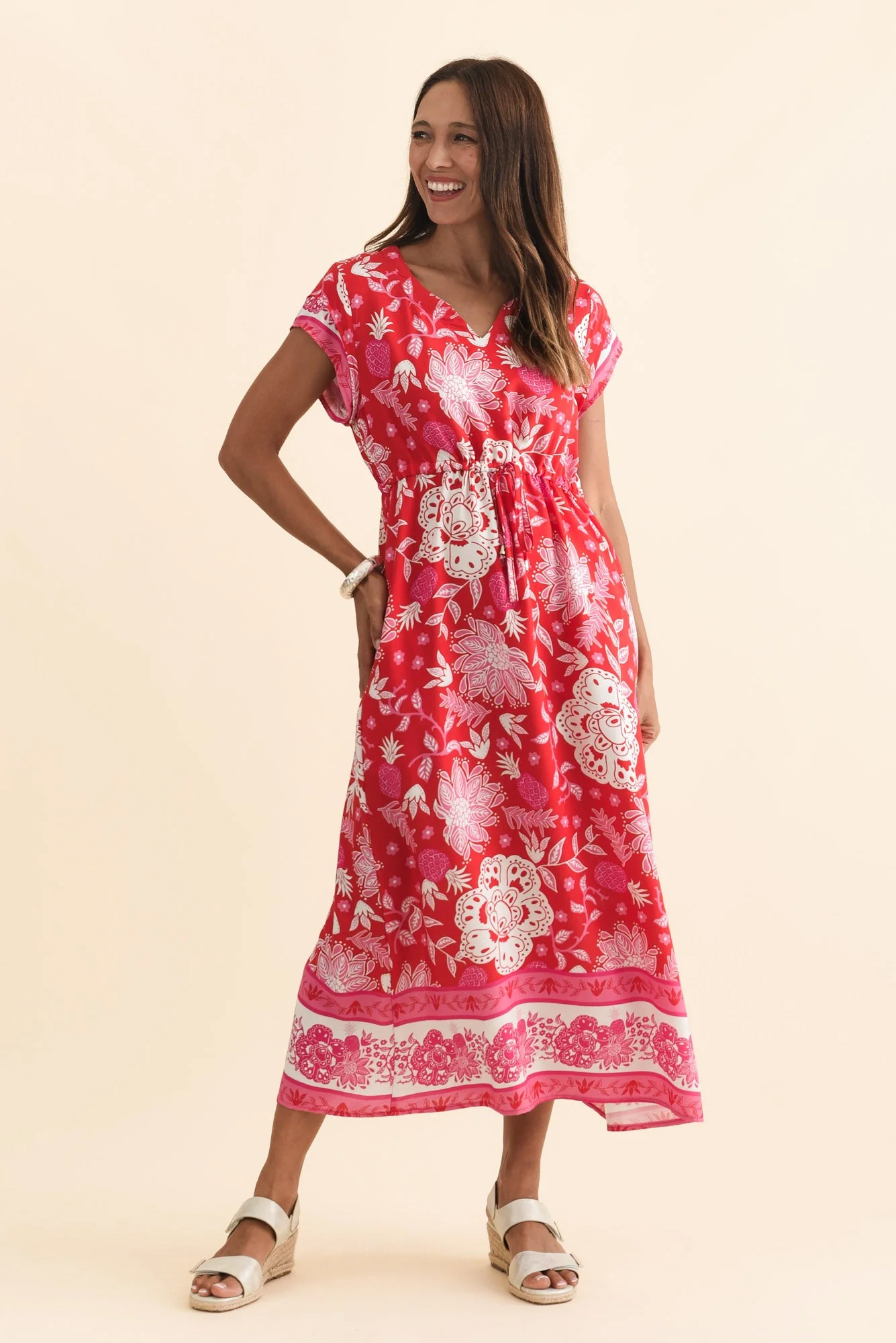 Suzette Red Foliage Midi Dress - Image 6