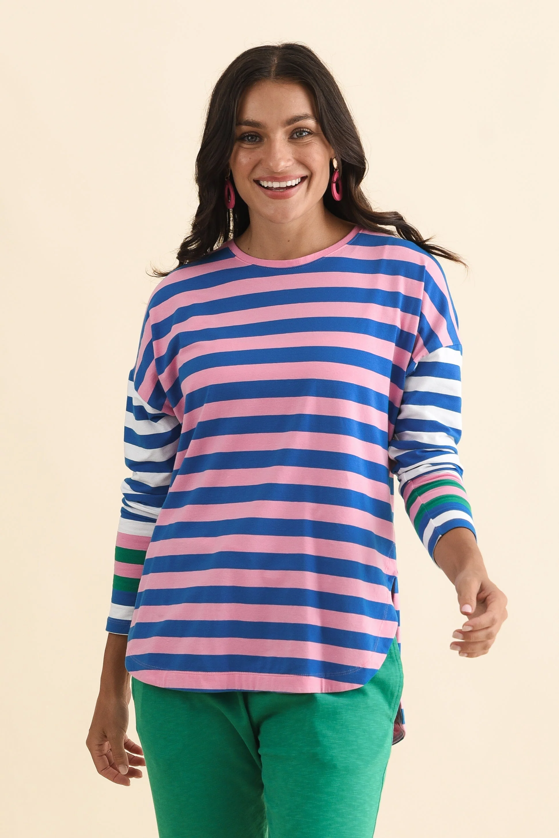 Taffy Blue Stripe Cotton Long Sleeve Tee - Image 2