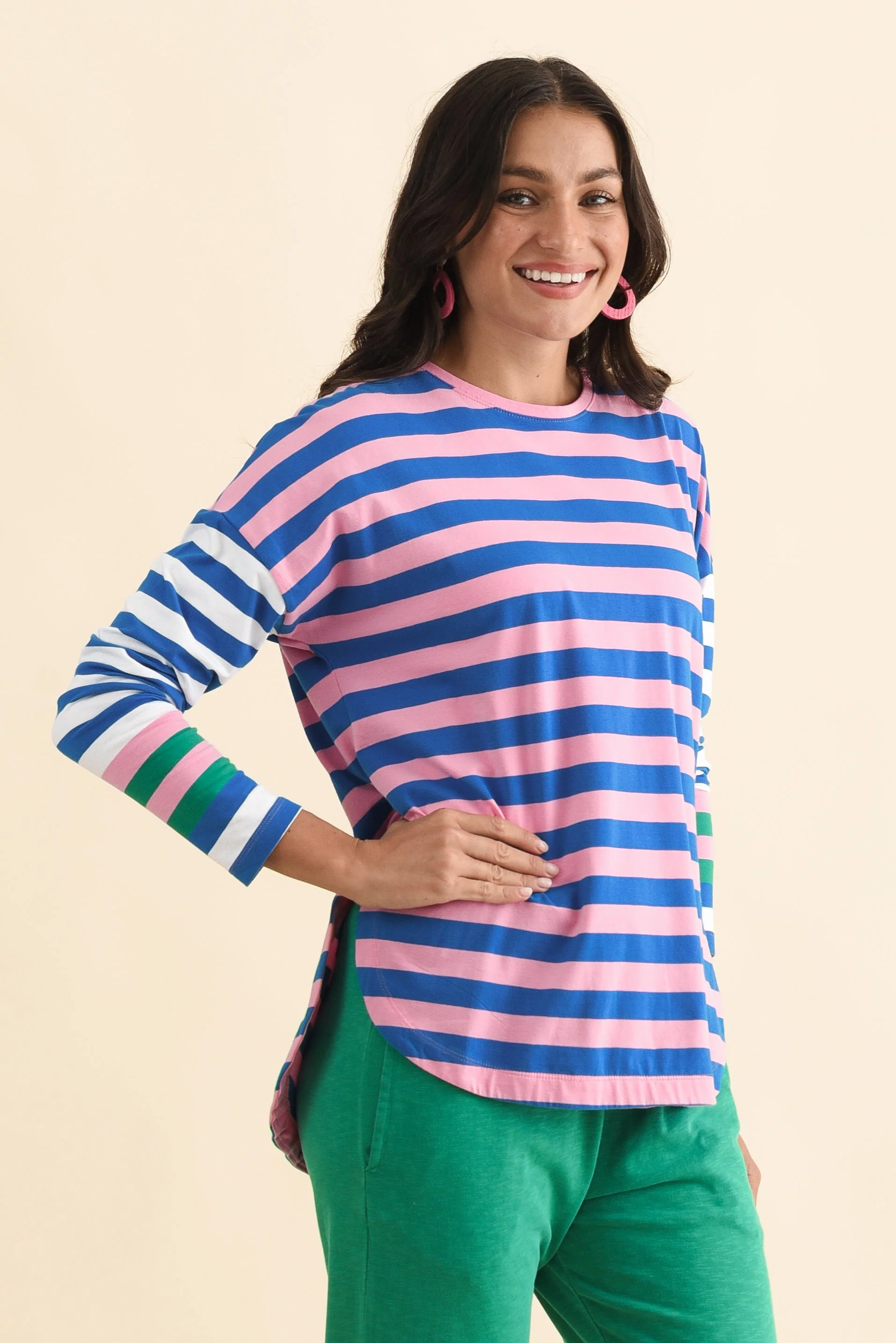 Taffy Blue Stripe Cotton Long Sleeve Tee - Image 4