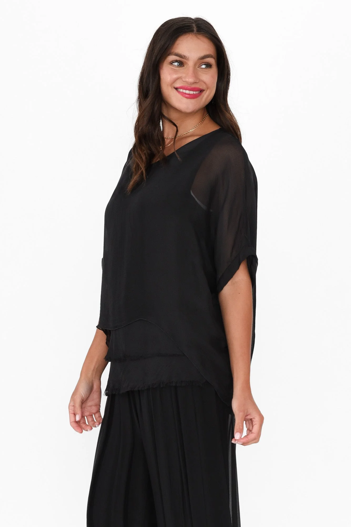 Talia Black Silk Layer Top - Image 4