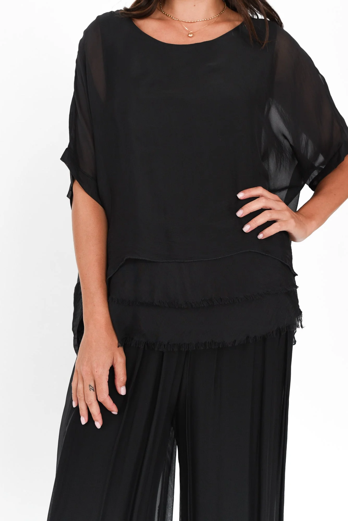 Talia Black Silk Layer Top - Image 6