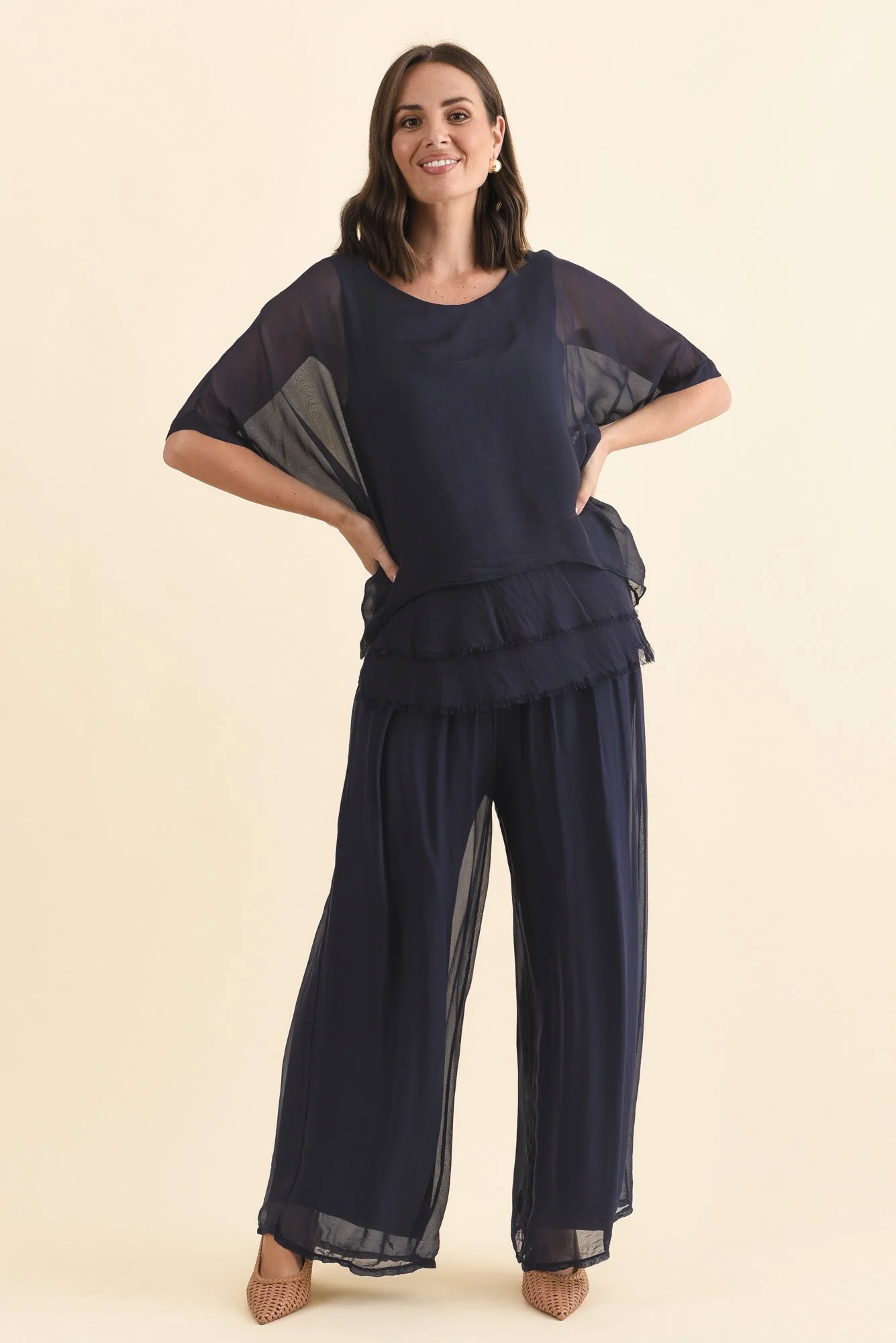 Talia Navy Silk Layer Top - Image 6