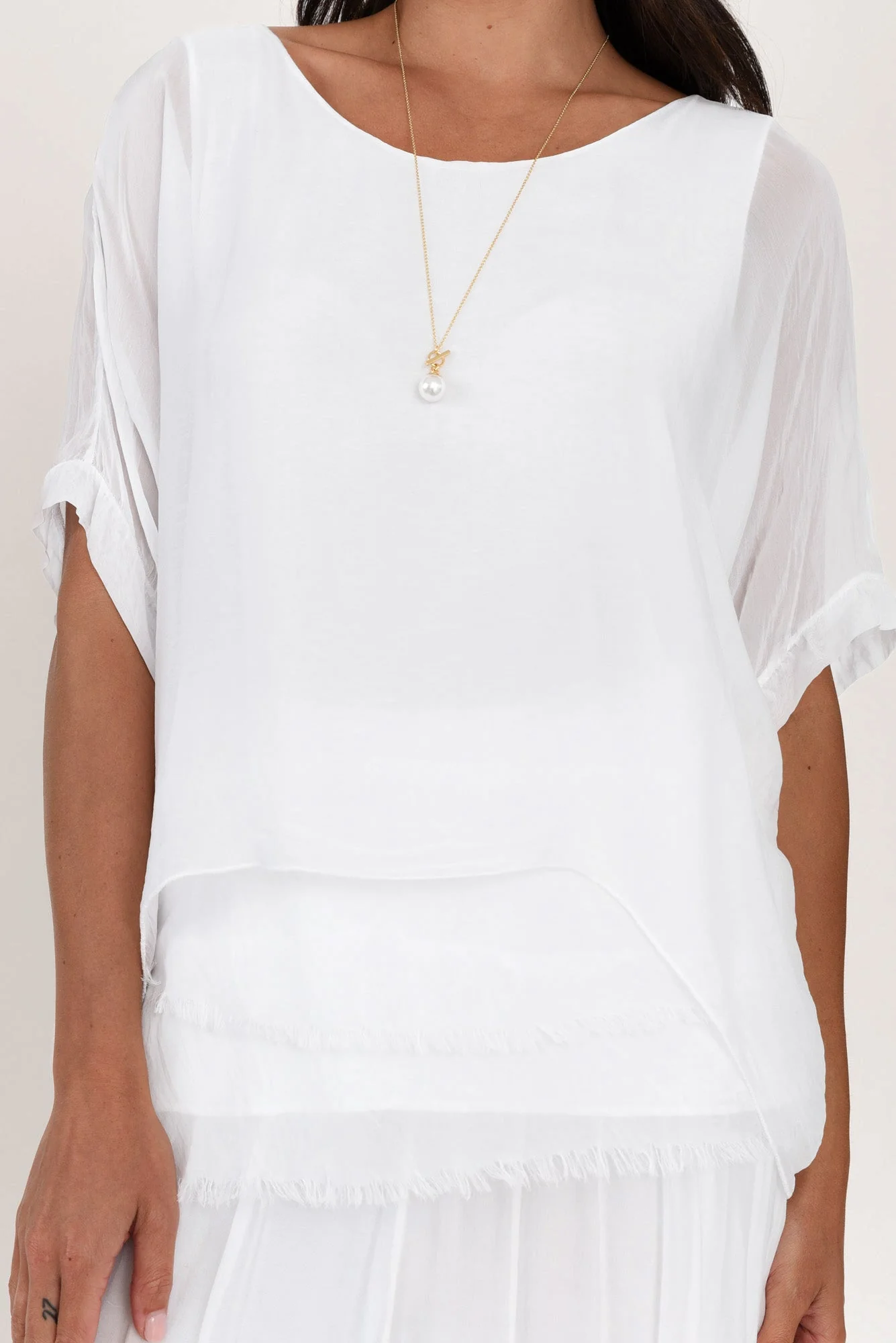 Talia White Silk Layer Top - Image 3