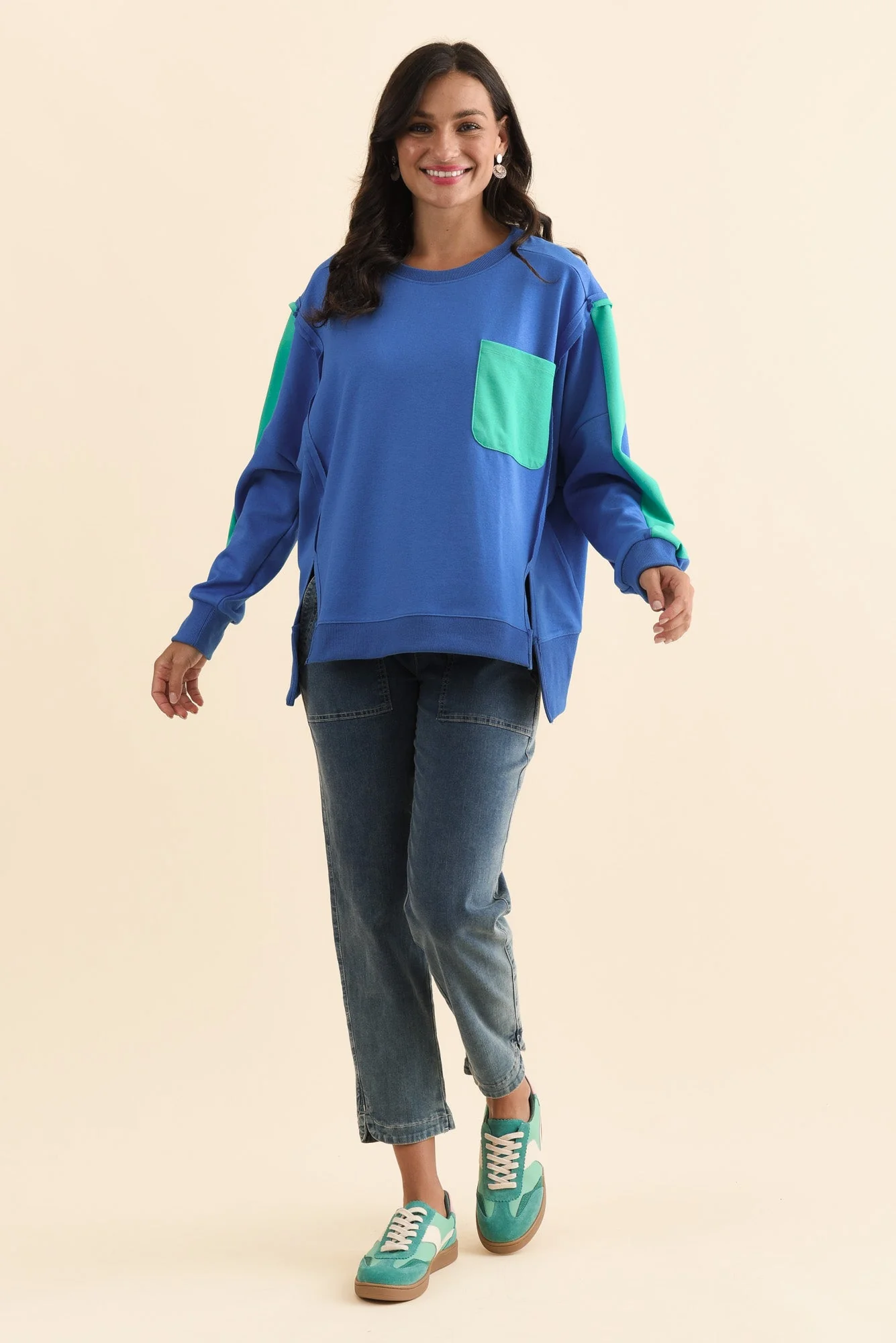 Tania Blue Contrast Cotton Sweatshirt - Image 2