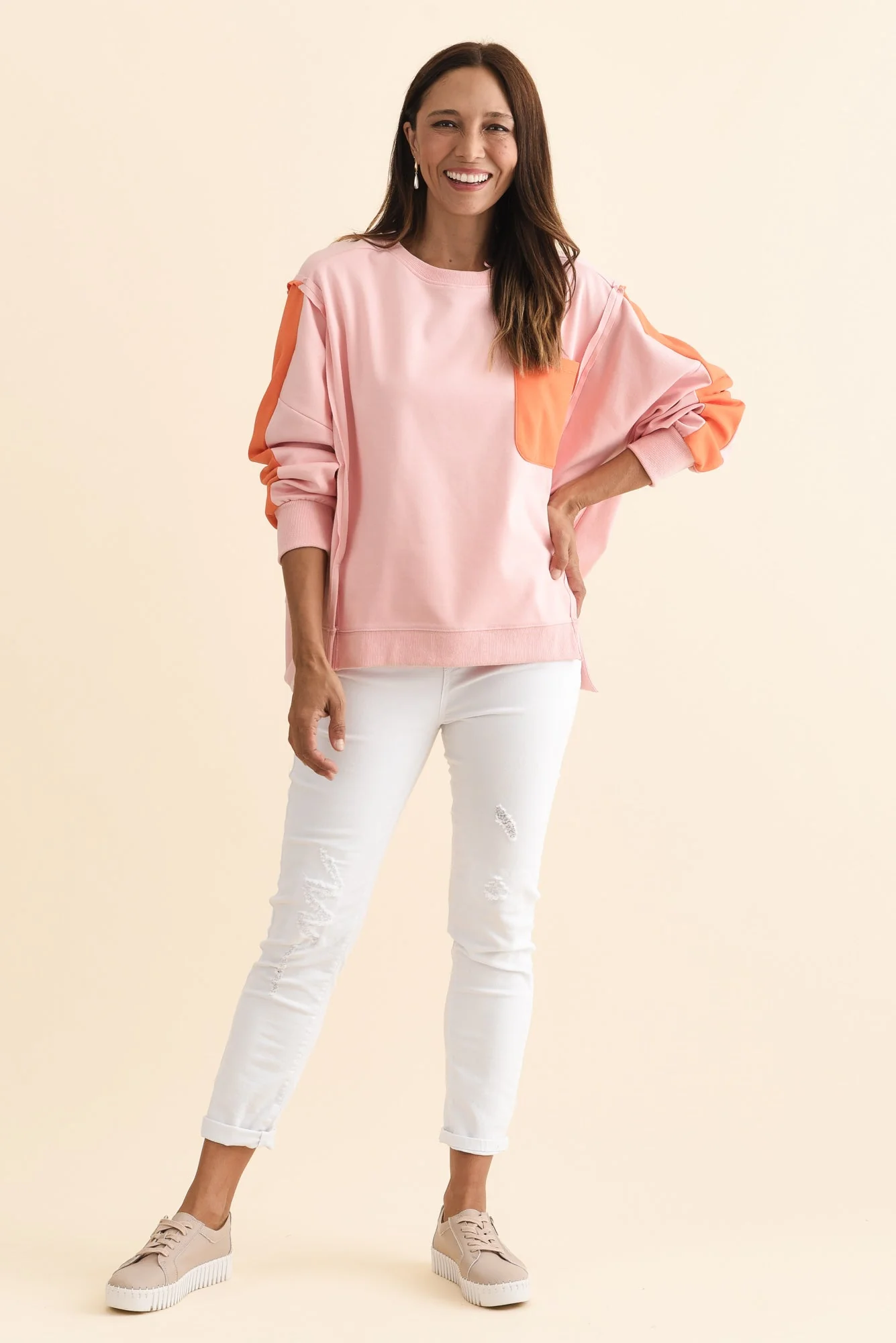 Tania Orange Contrast Cotton Sweatshirt - Image 2