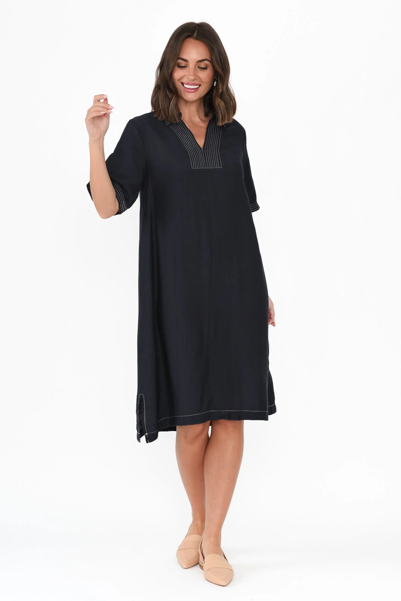 Tatiana Navy Contrast Collared Dress - Image 2