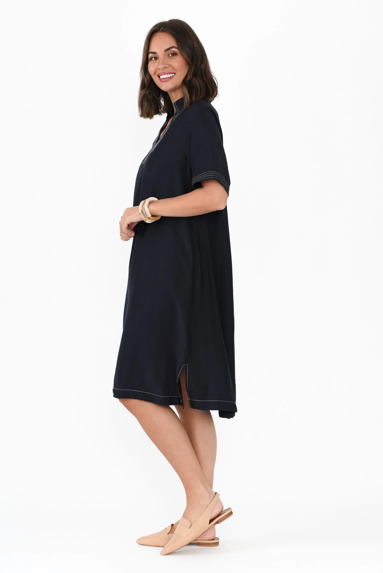 Tatiana Navy Contrast Collared Dress - Image 3
