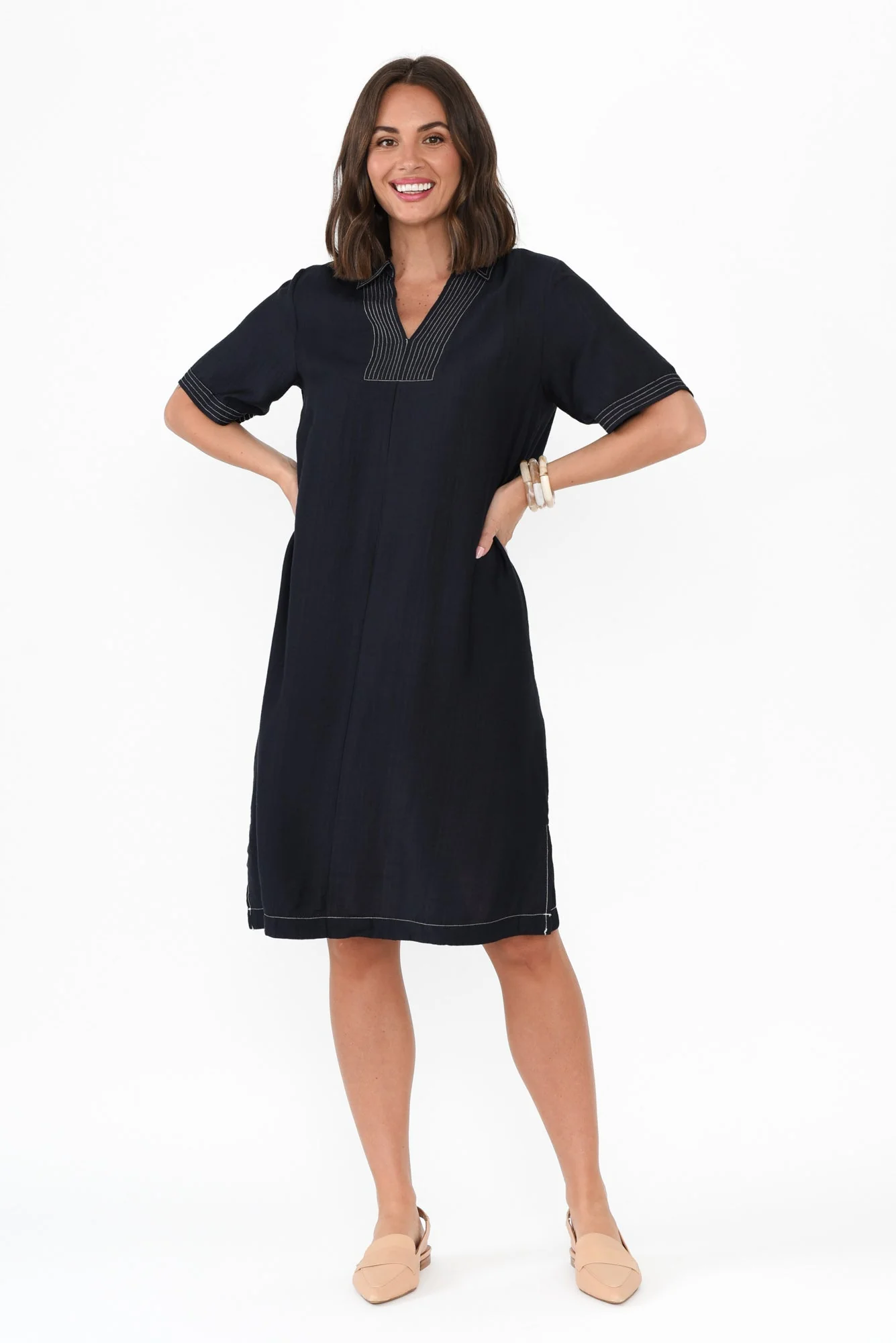 Tatiana Navy Contrast Collared Dress - Image 6