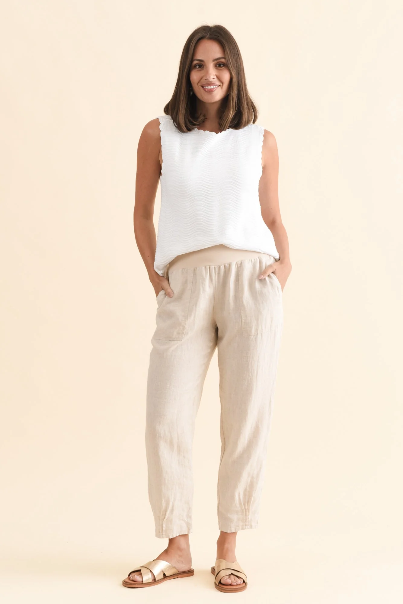 Tatum Beige Linen Pants - Image 8