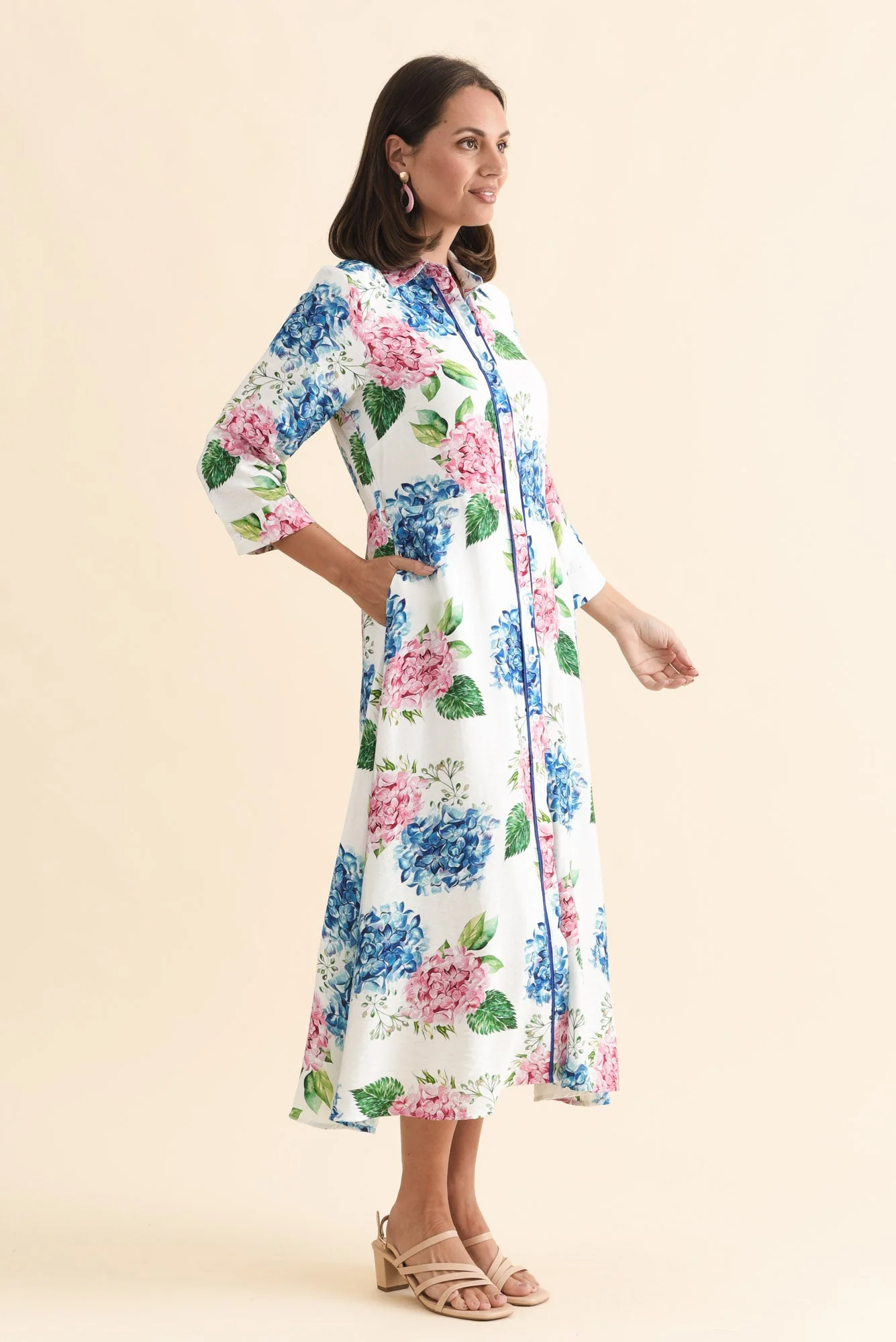 Taylah White Flower Linen Cotton Dress - Image 3