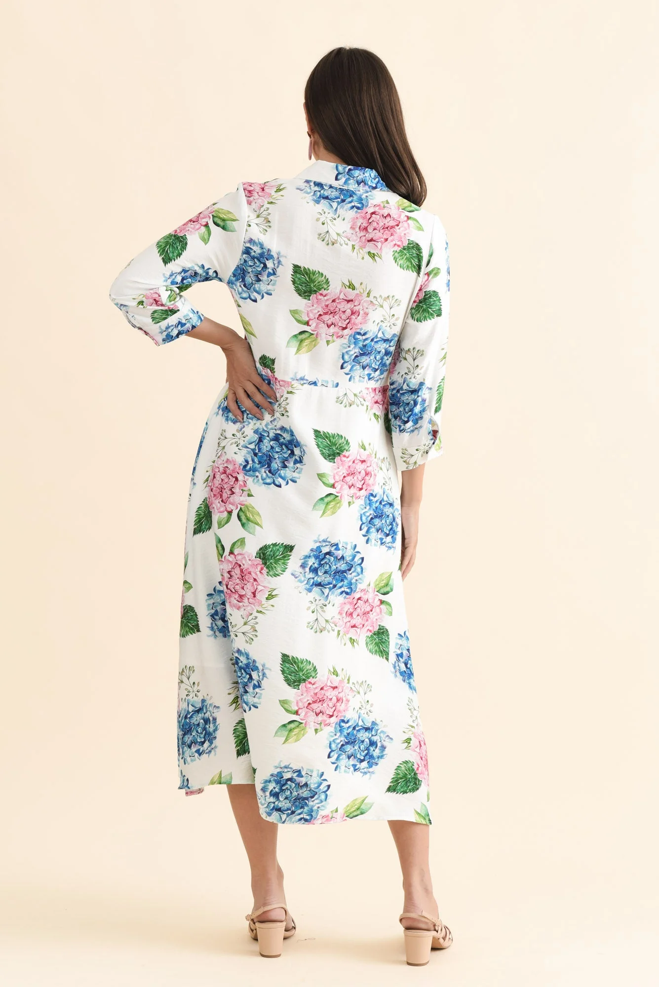 Taylah White Flower Linen Cotton Dress - Image 4