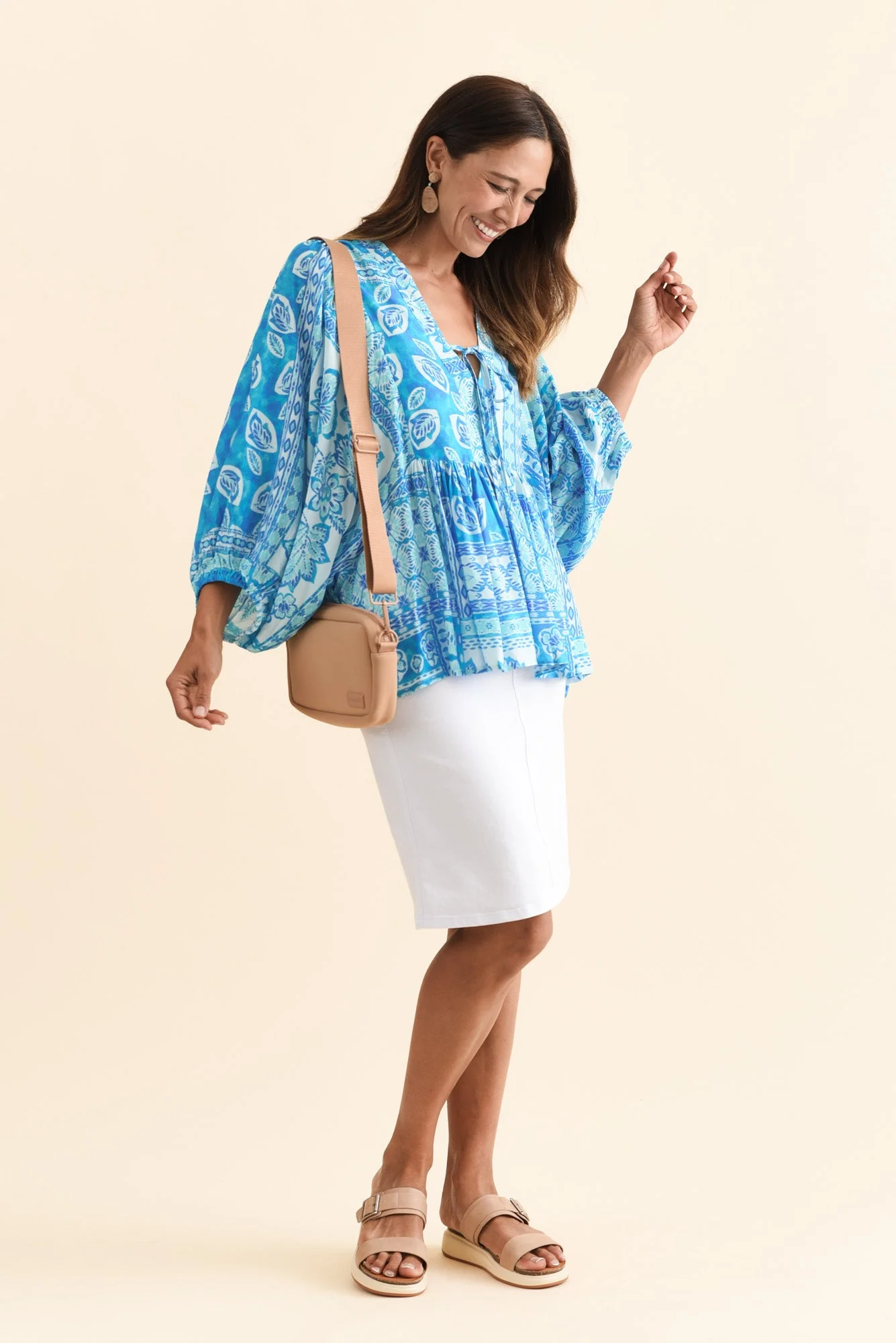 Tayler Blue Mosaic Puff Sleeve Top - Image 2