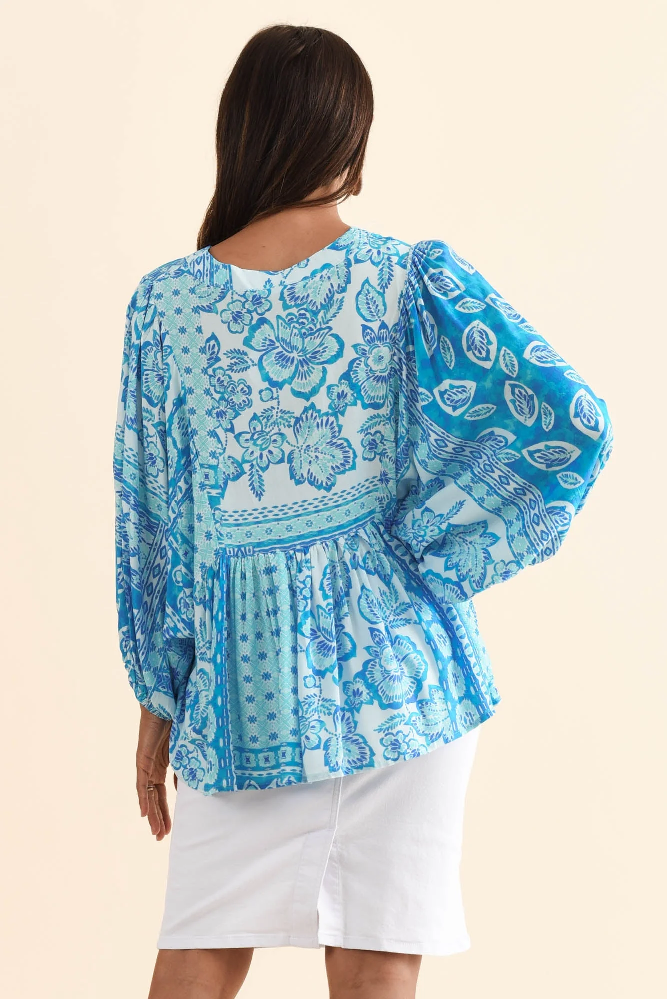 Tayler Blue Mosaic Puff Sleeve Top - Image 4