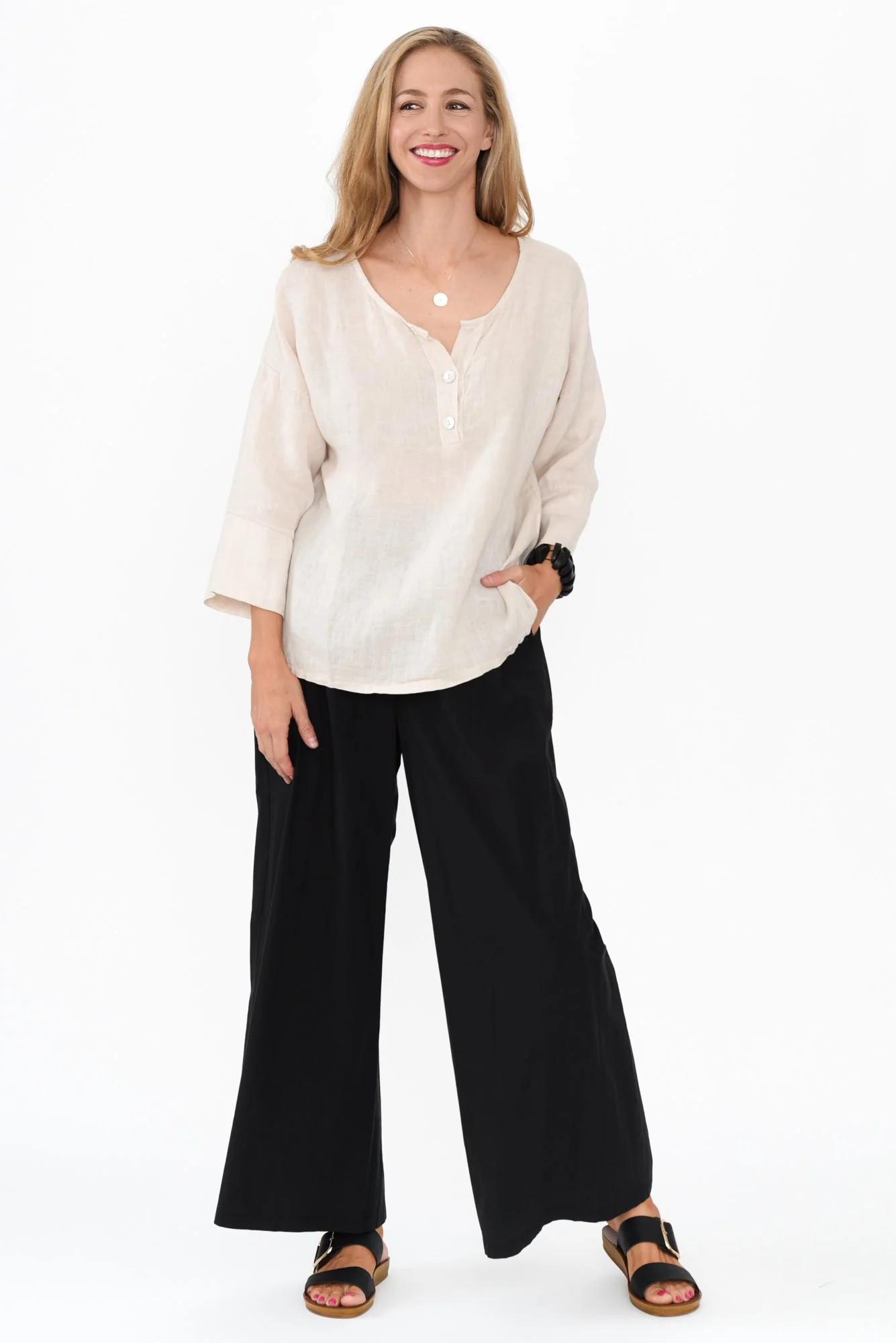 Tayte Natural Linen Button Top - Image 2