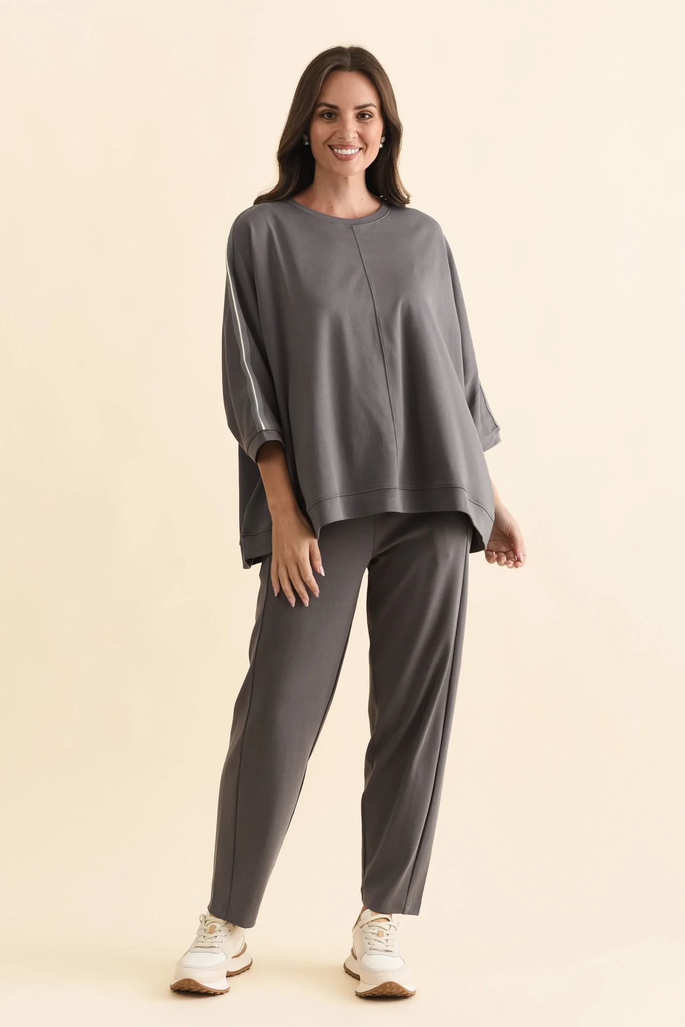 Tenille Grey Cotton Barrel Pants - Image 6