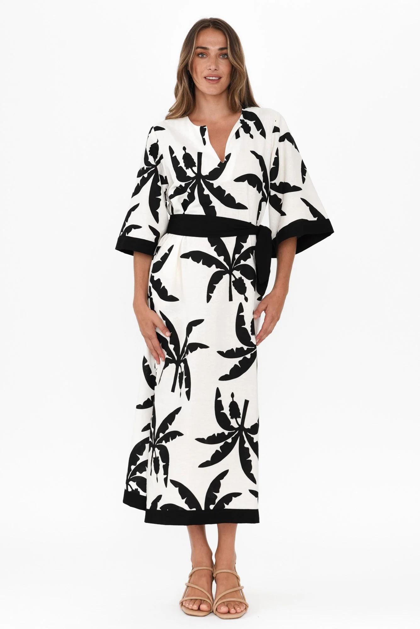 Tessie Black Tropical Linen Kaftan - Image 3