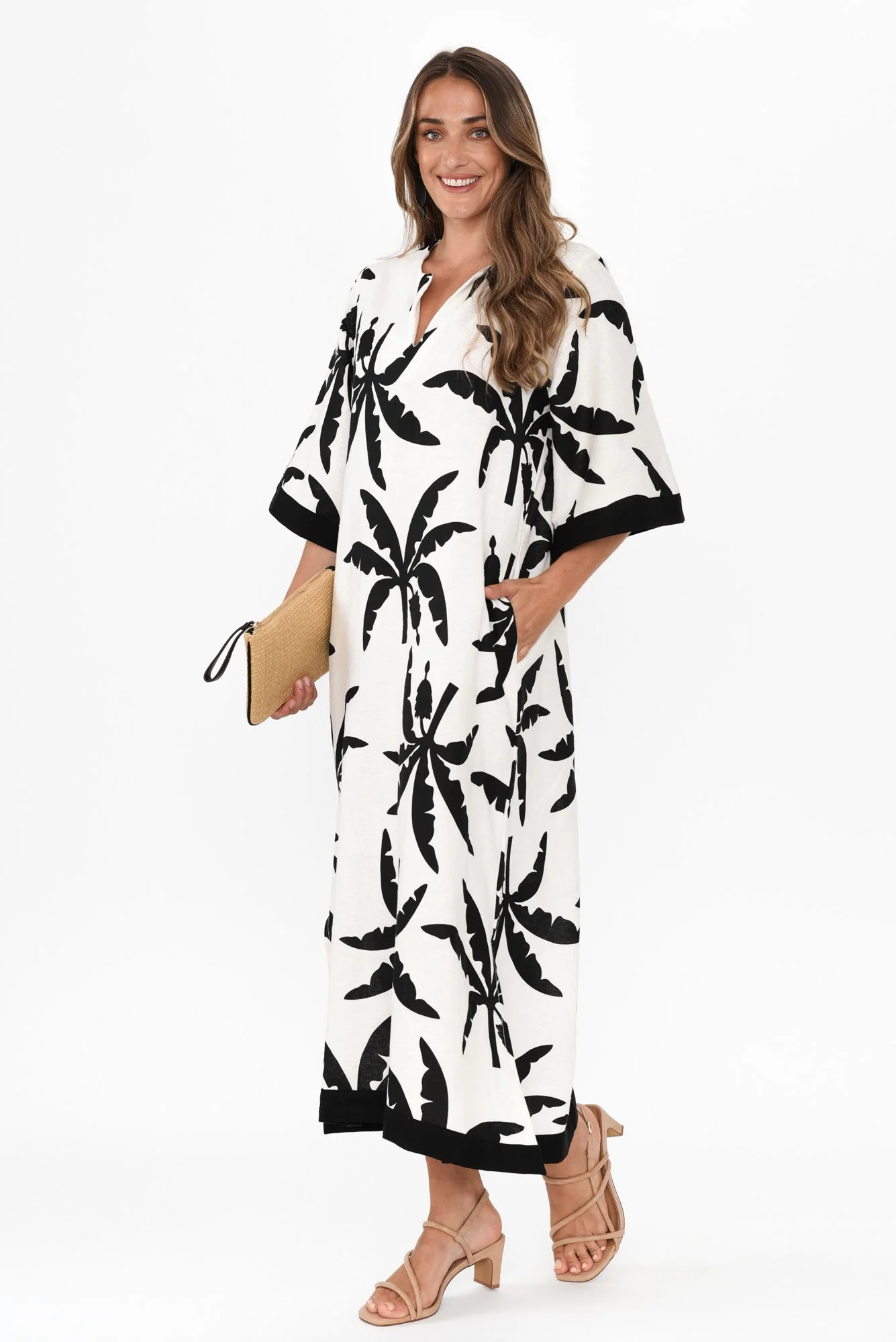 Tessie Black Tropical Linen Kaftan - Image 4