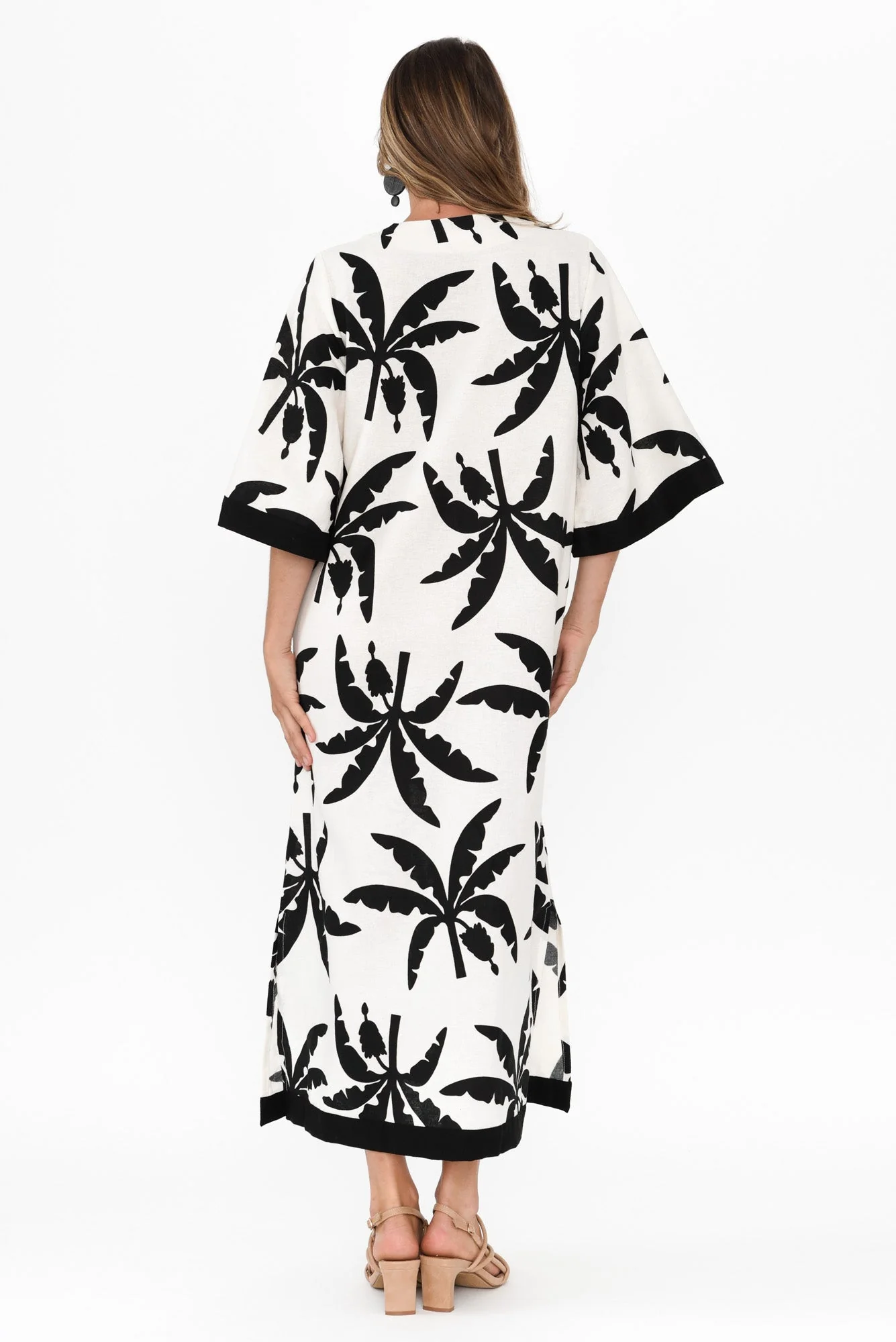 Tessie Black Tropical Linen Kaftan - Image 5