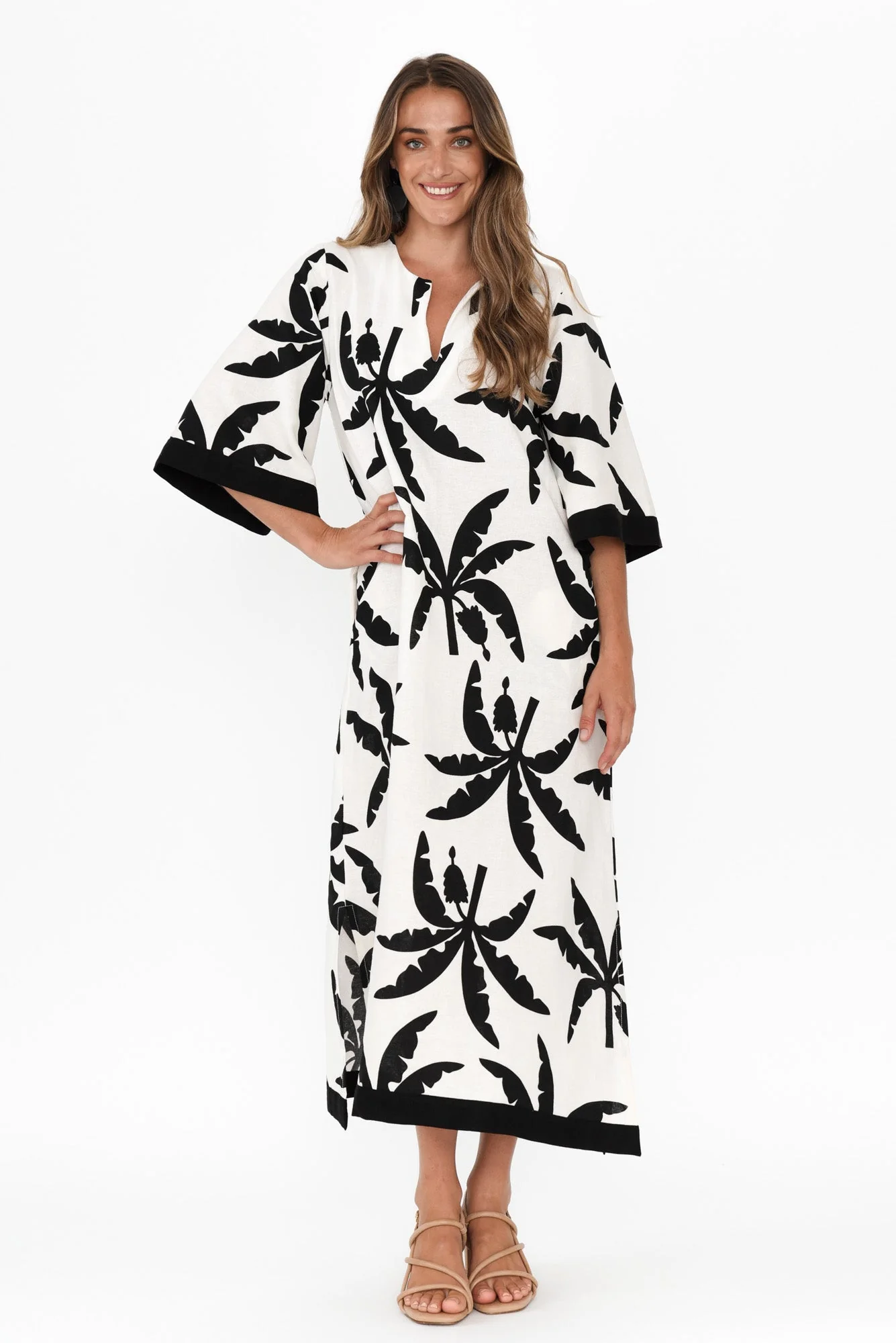 Tessie Black Tropical Linen Kaftan - Image 6