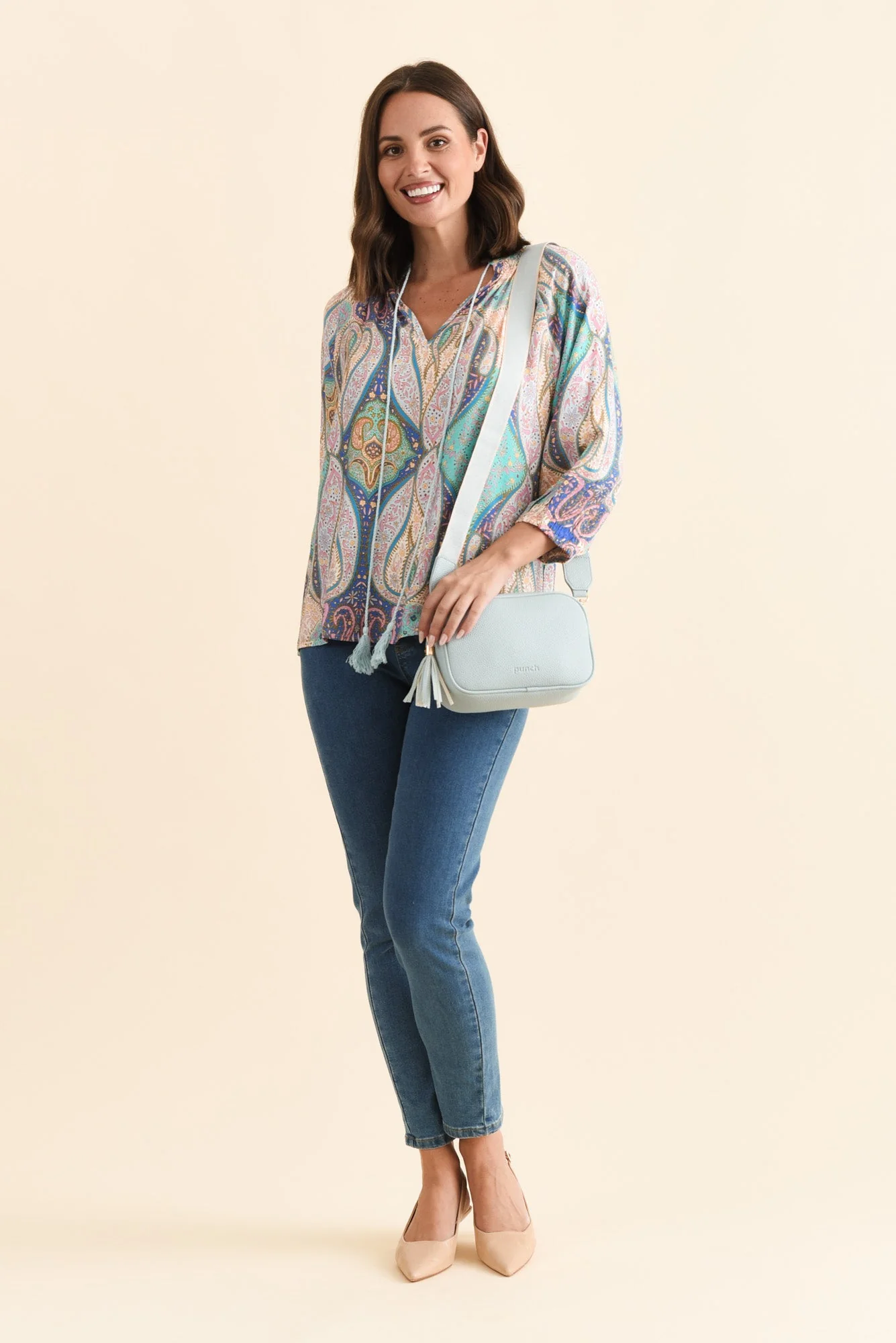 Theo Blue Abstract Cotton Blend Blouse - Image 2