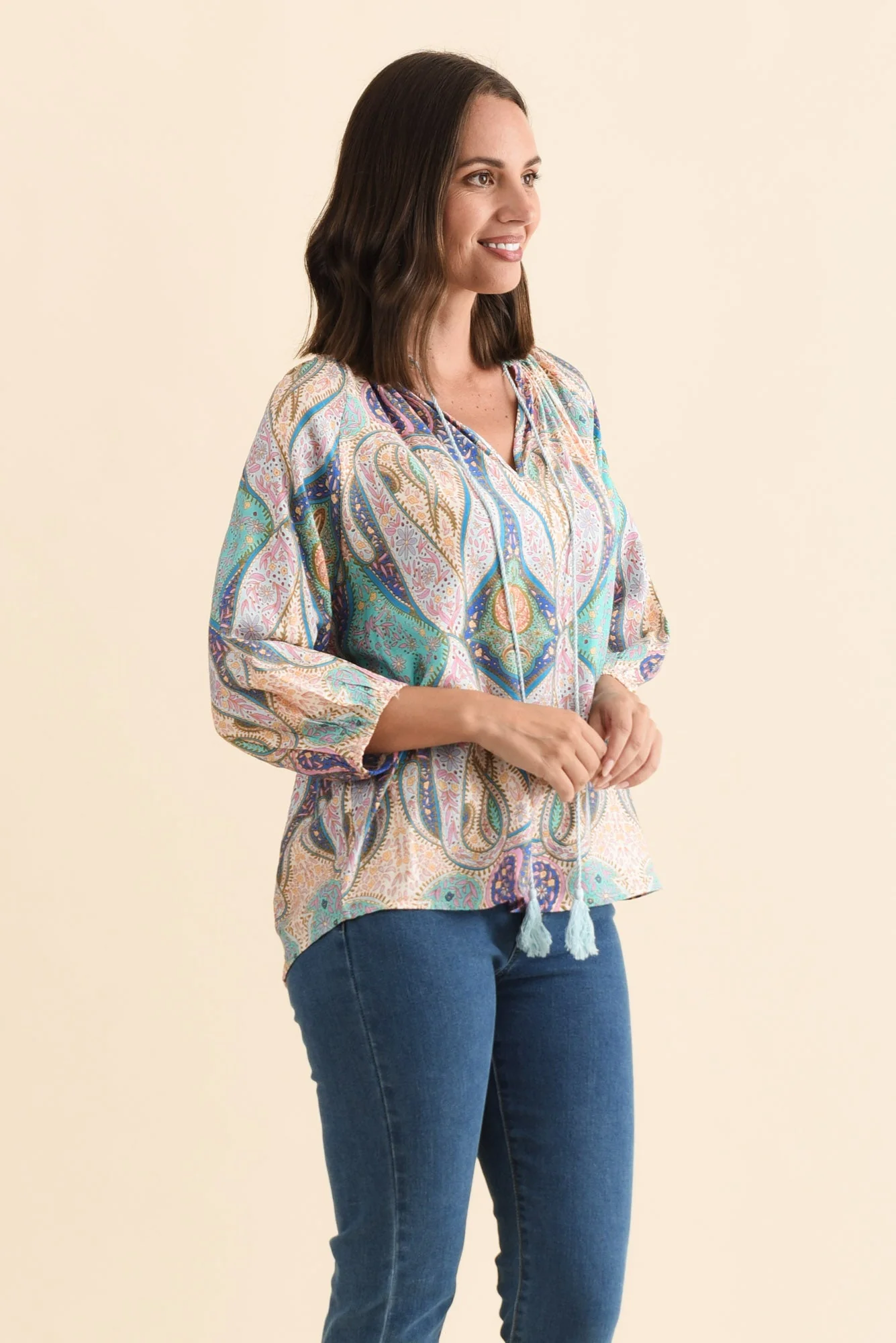 Theo Blue Abstract Cotton Blend Blouse - Image 3