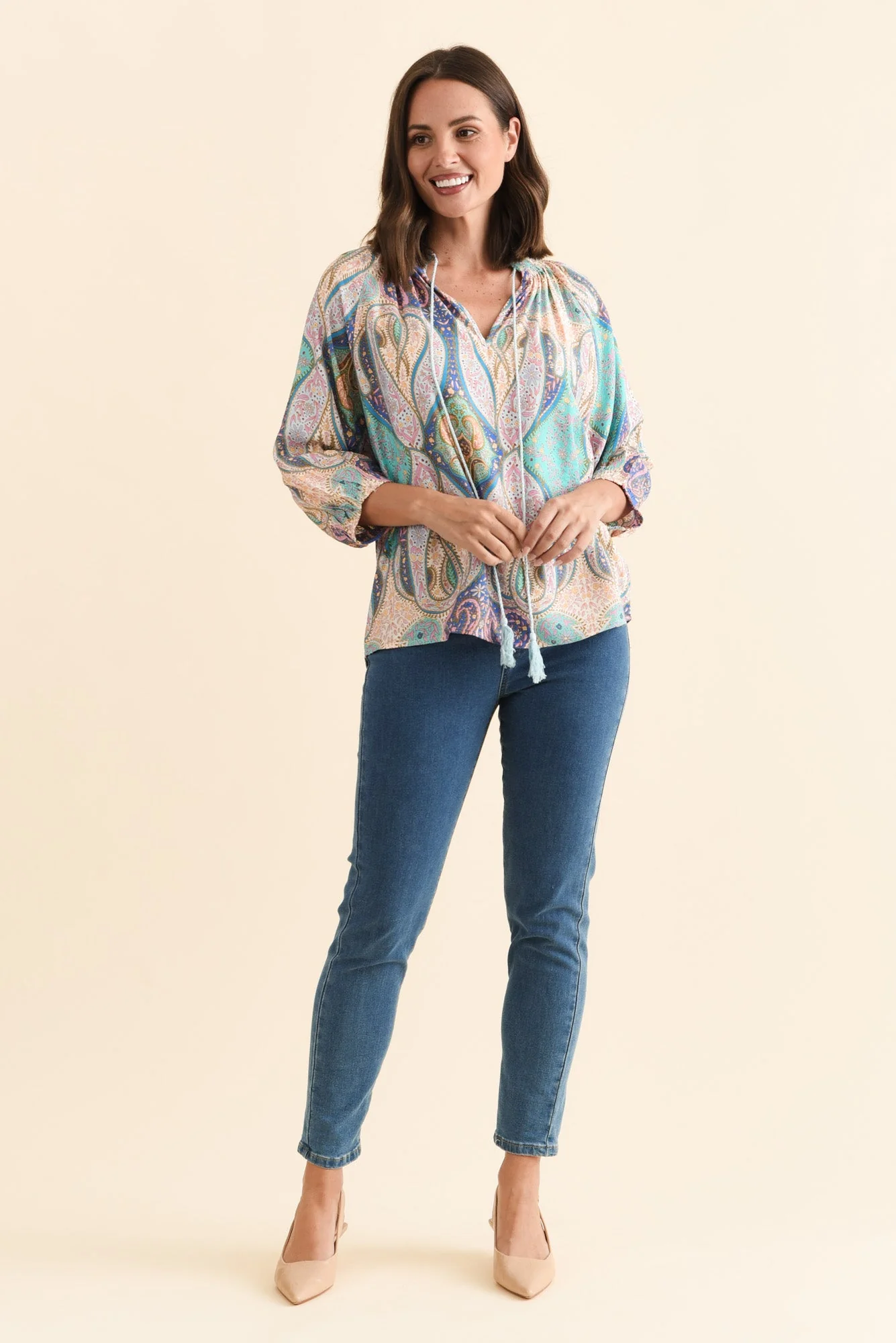 Theo Blue Abstract Cotton Blend Blouse - Image 6
