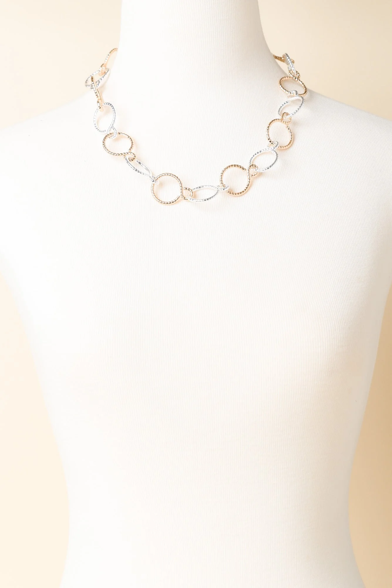 Theta Two Tone Ring Link Necklace - Image 2