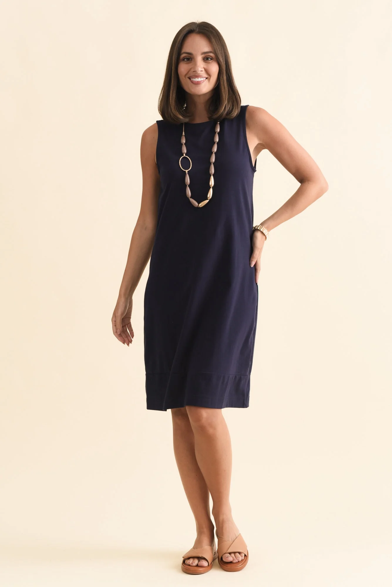 Tia Navy Cotton Sleeveless Dress - Image 2