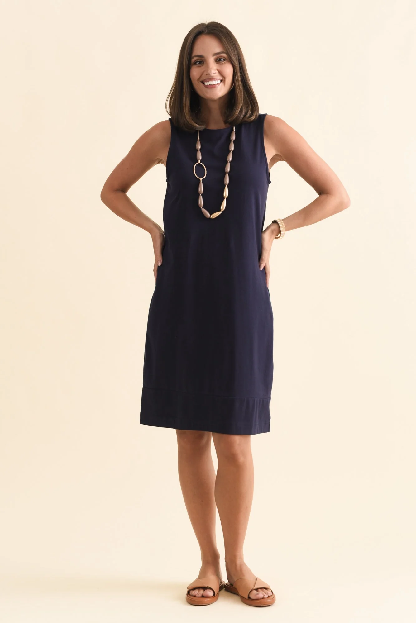 Tia Navy Cotton Sleeveless Dress - Image 6