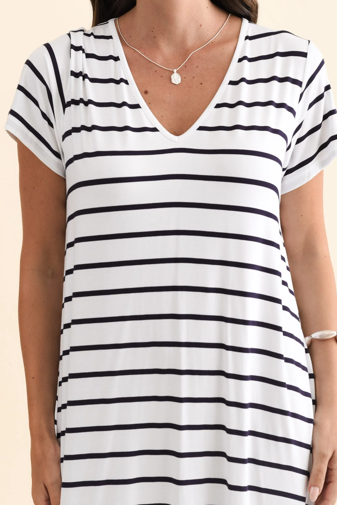 Tiffany White Stripe Bamboo Tee Dress - Image 6