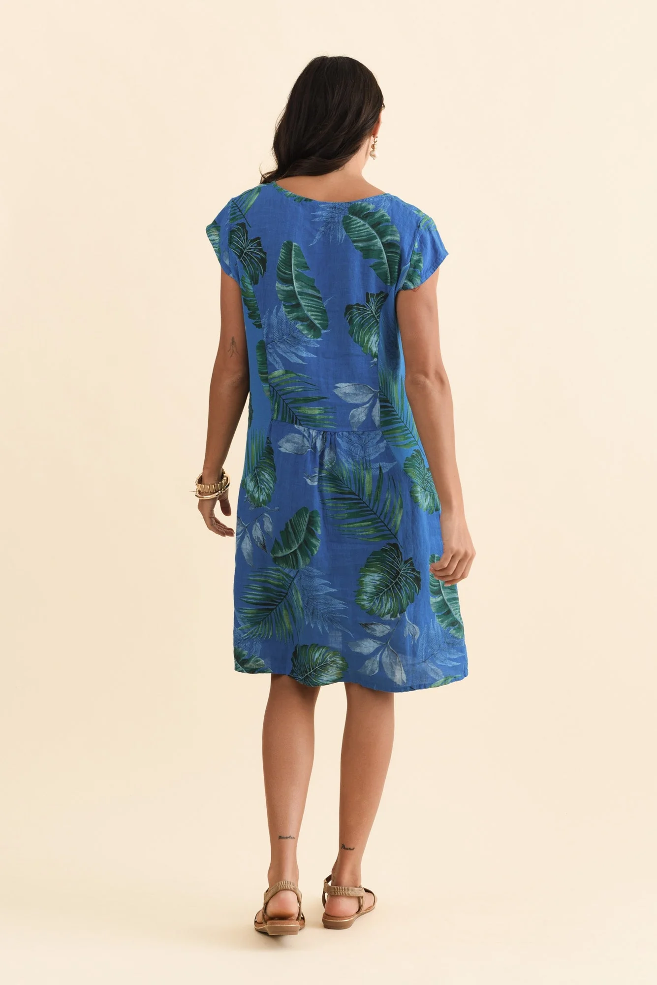 Tina Cobalt Palm Linen Pocket Dress - Image 4