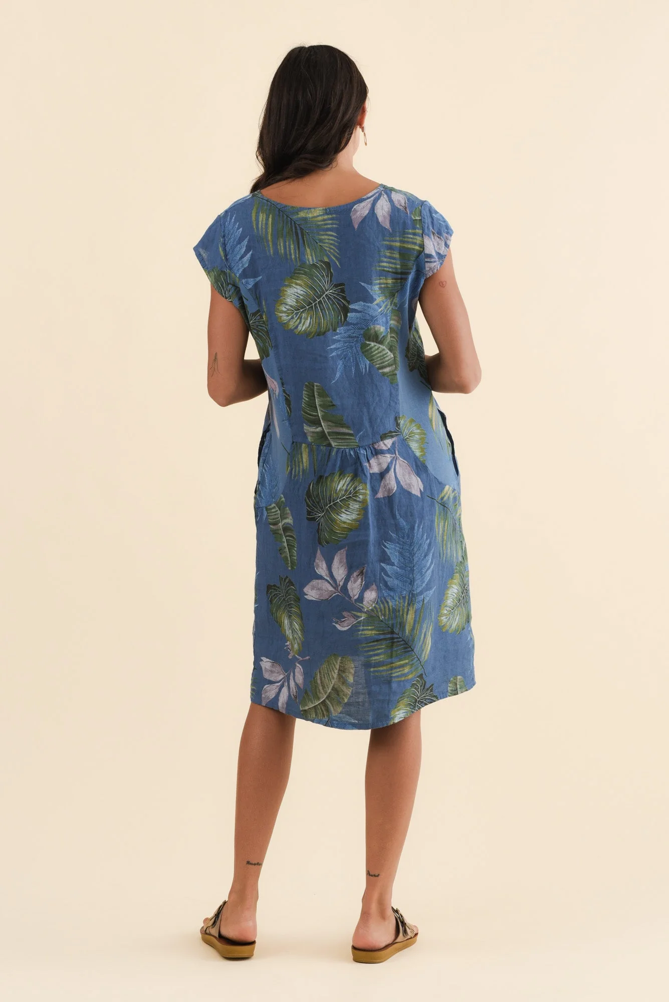 Tina Steel Palm Linen Pocket Dress - Image 5