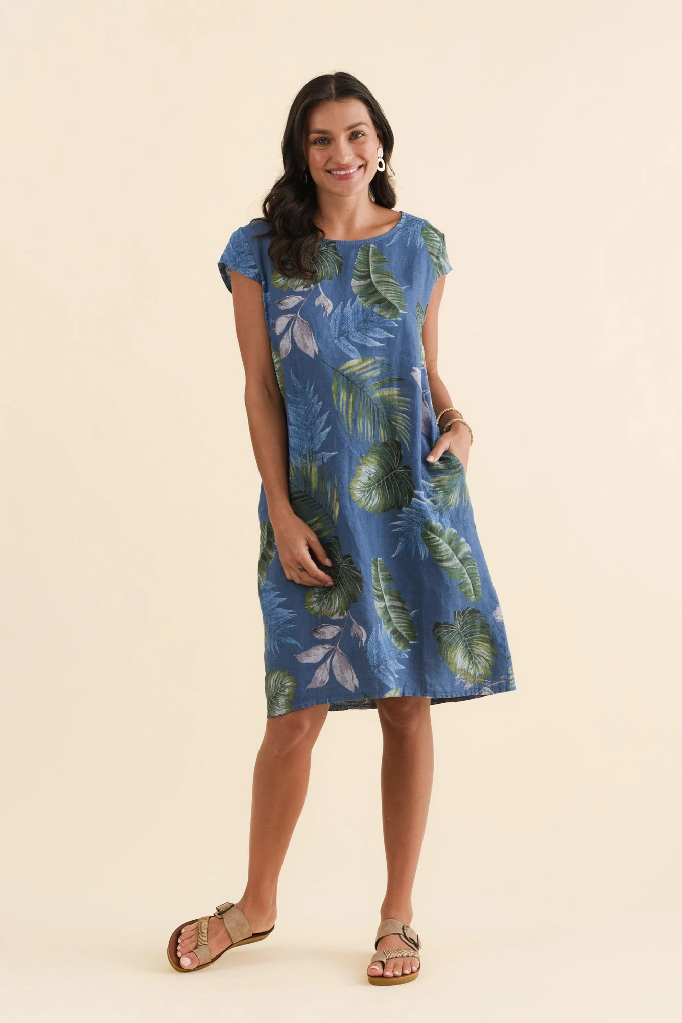 Tina Steel Palm Linen Pocket Dress - Image 7