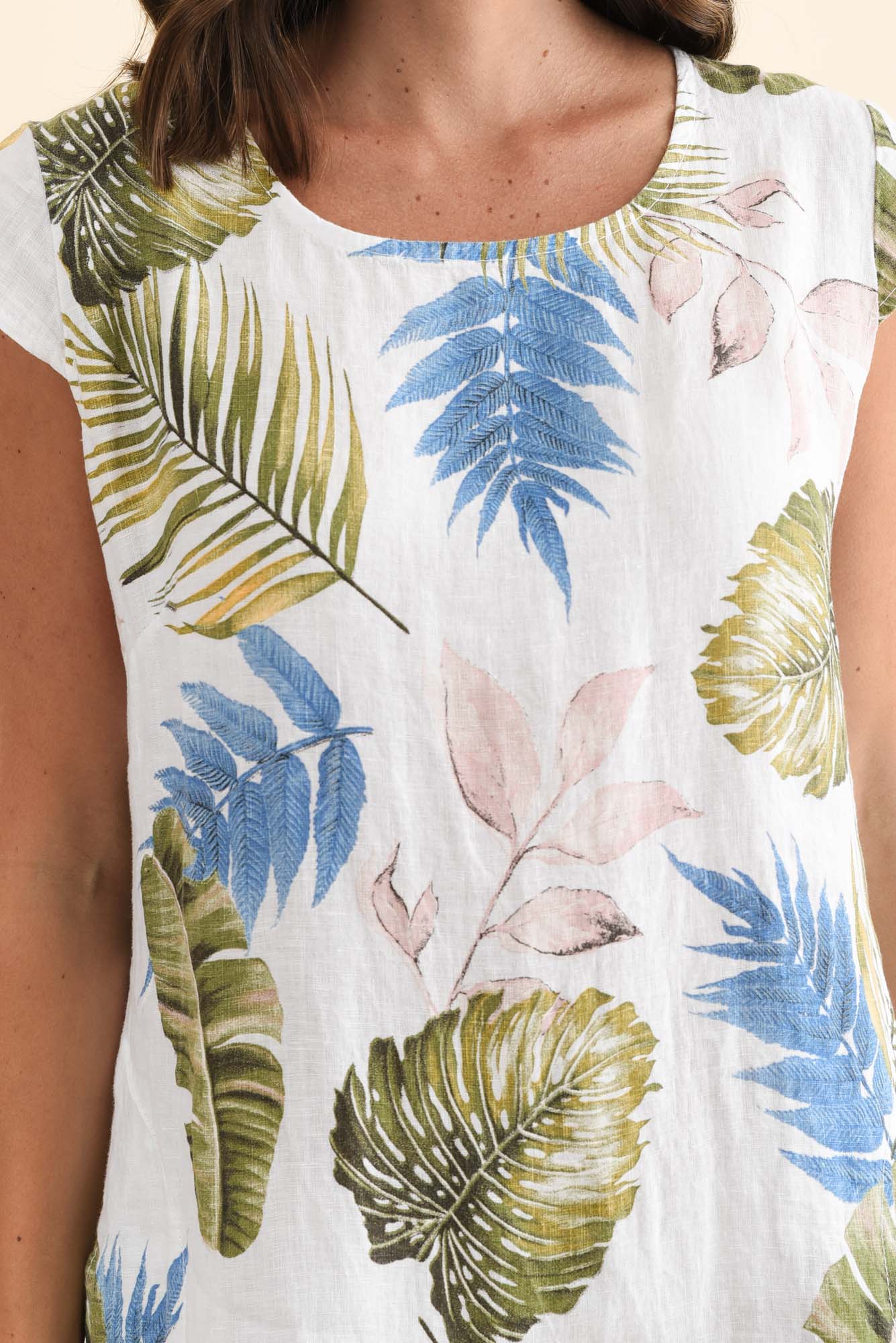 Tina White Palm Linen Pocket Dress - Image 5