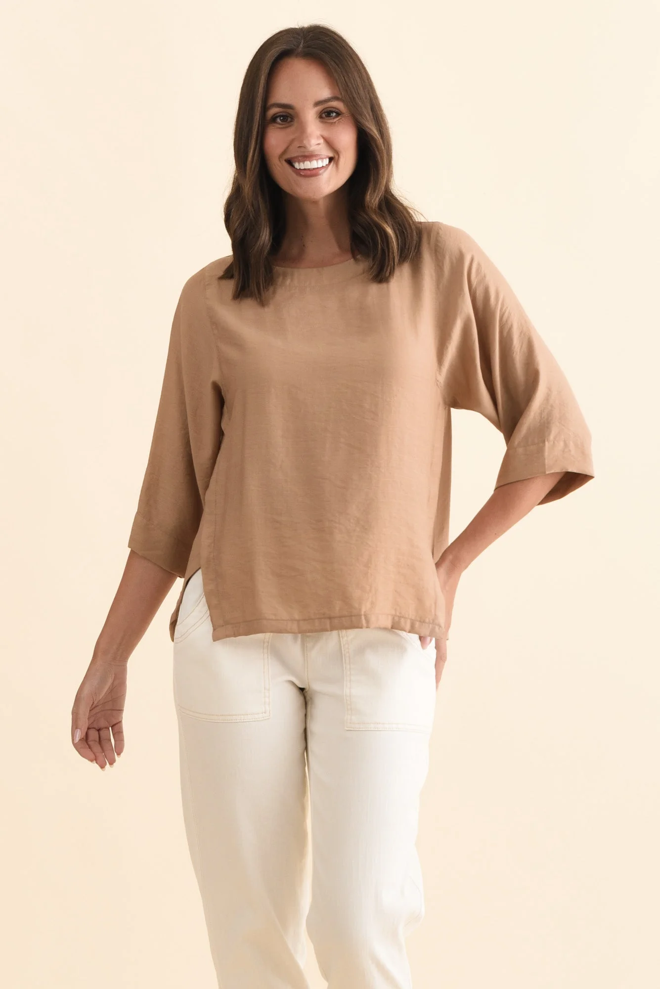Tommy Taupe Side Split Top - Image 2