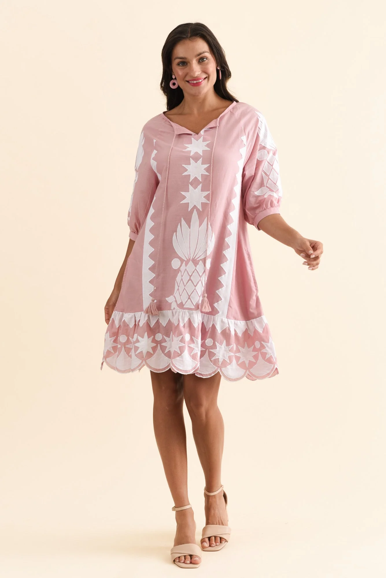 Tori Pink Abstract Cotton Tassel Dress - Image 6