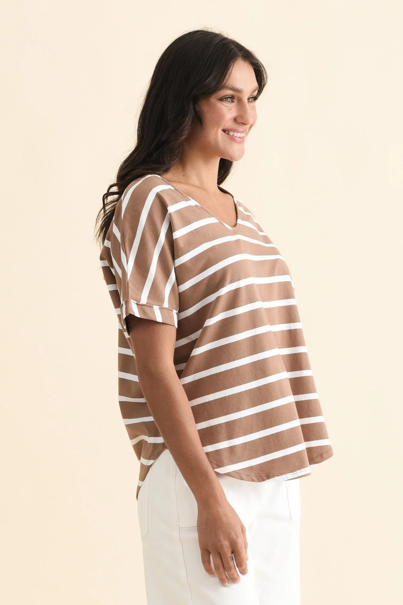 Toronto Chocolate Stripe Cotton Tee - Image 4