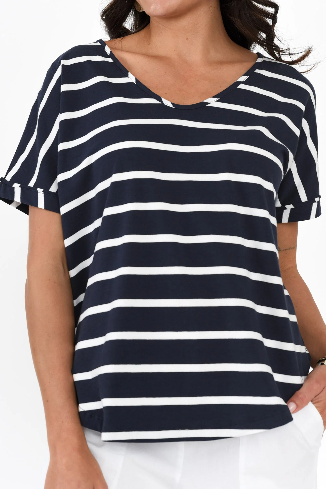 Toronto Navy Stripe Cotton Tee - Image 5