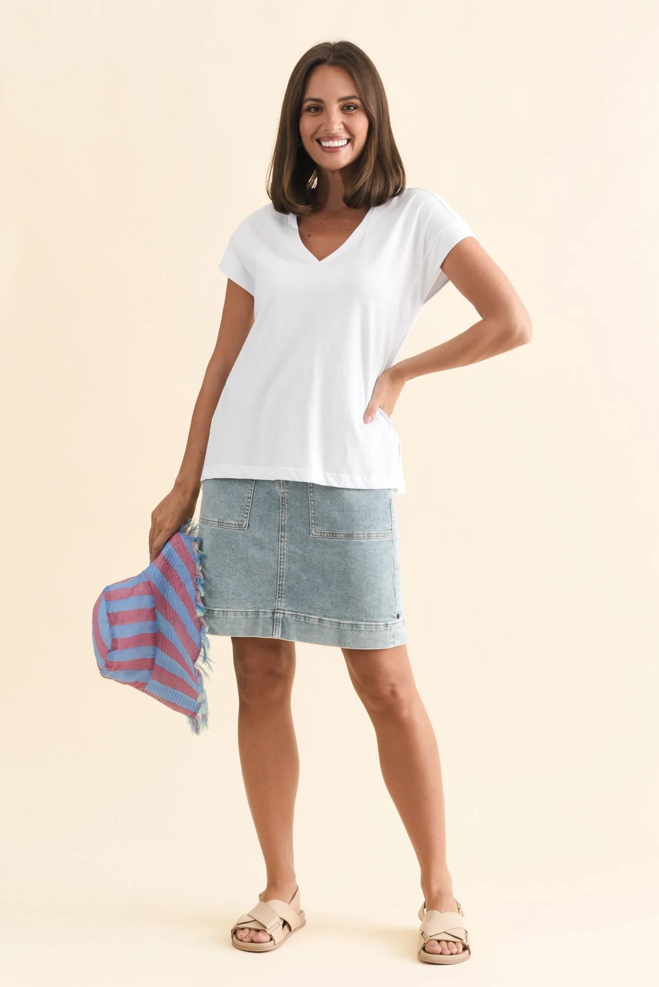 Tracy White Cotton V Neck Tee - Image 2