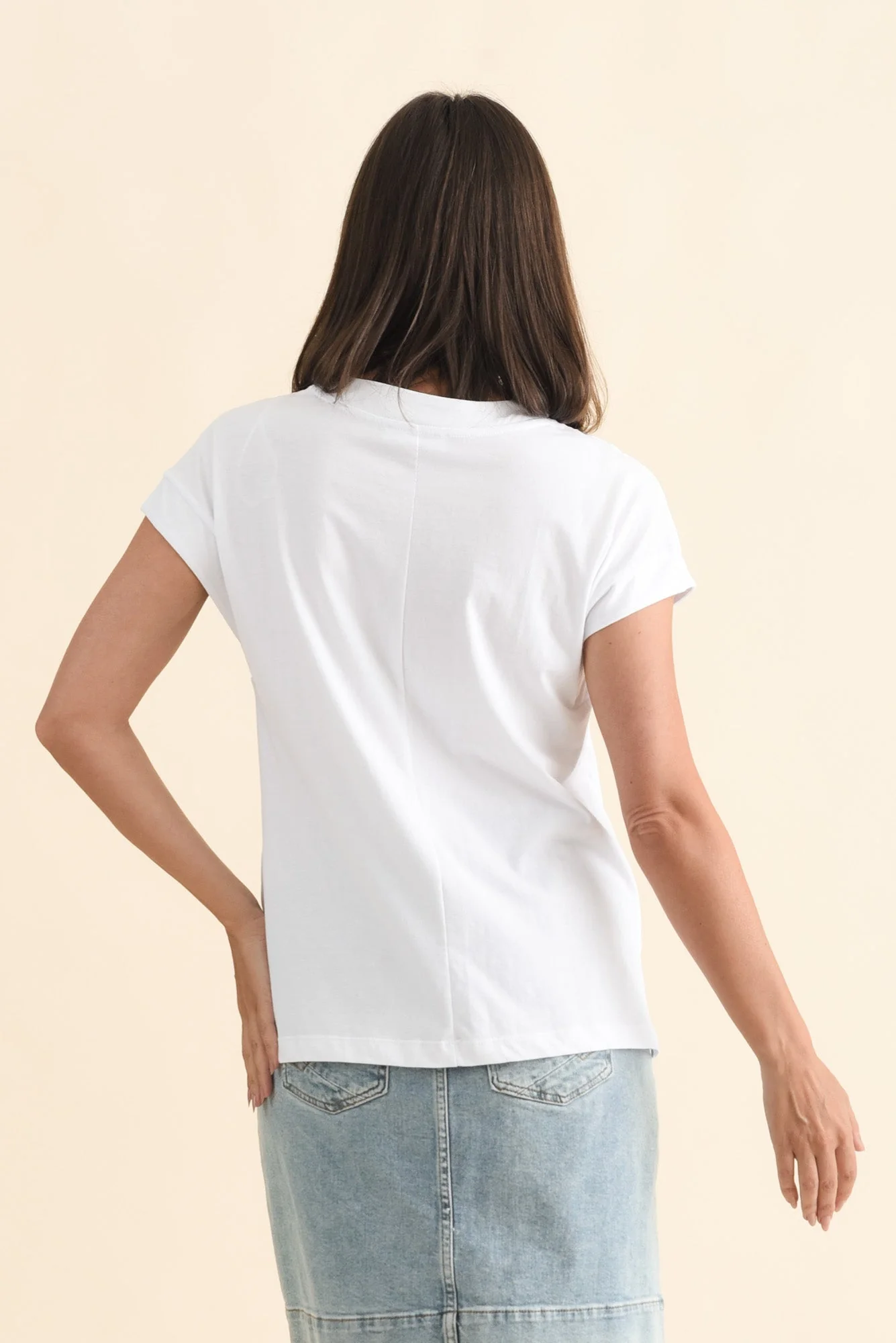 Tracy White Cotton V Neck Tee - Image 4