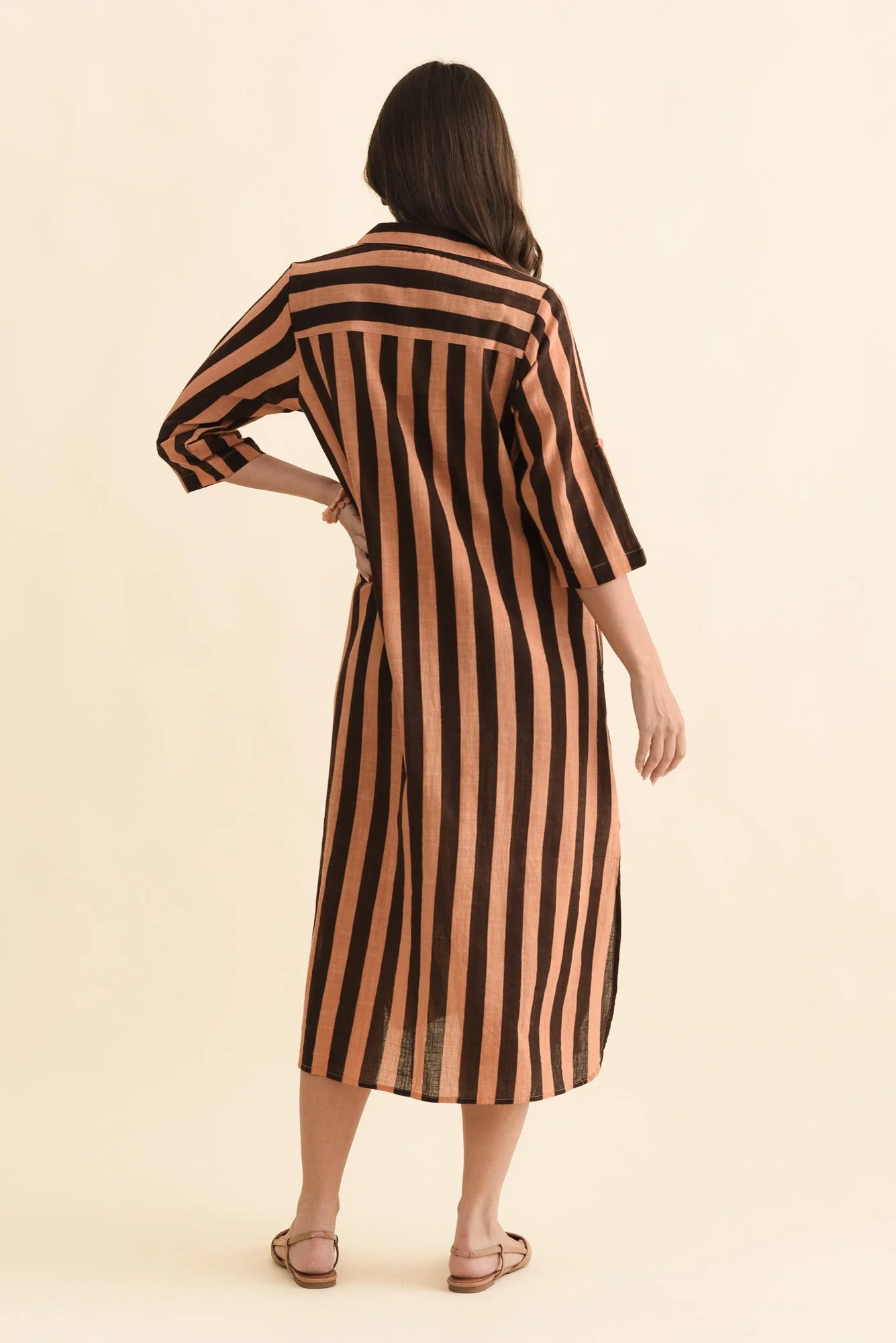 Tricia Chocolate Stripe Cotton Shirt Dress - Image 5