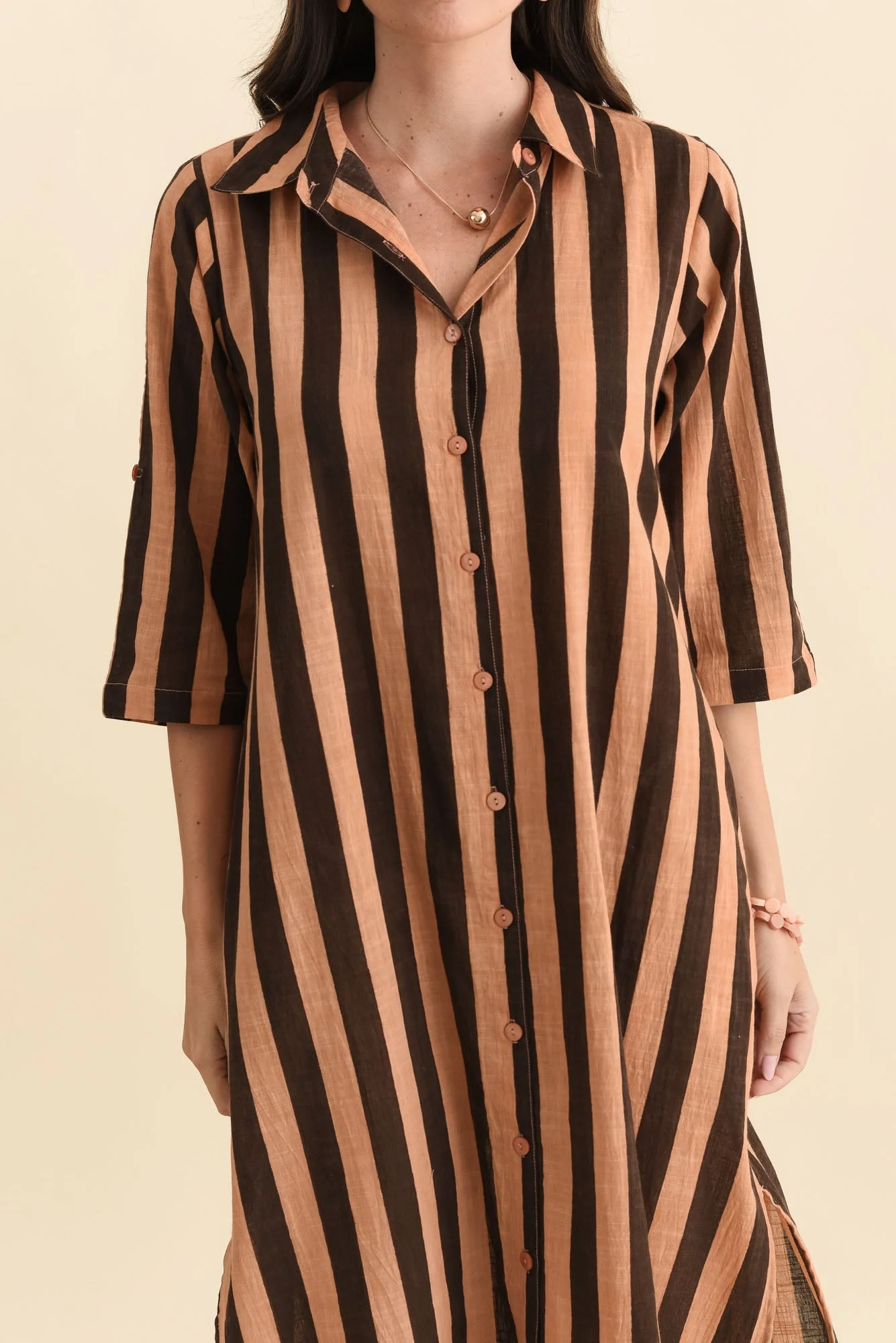 Tricia Chocolate Stripe Cotton Shirt Dress - Image 6