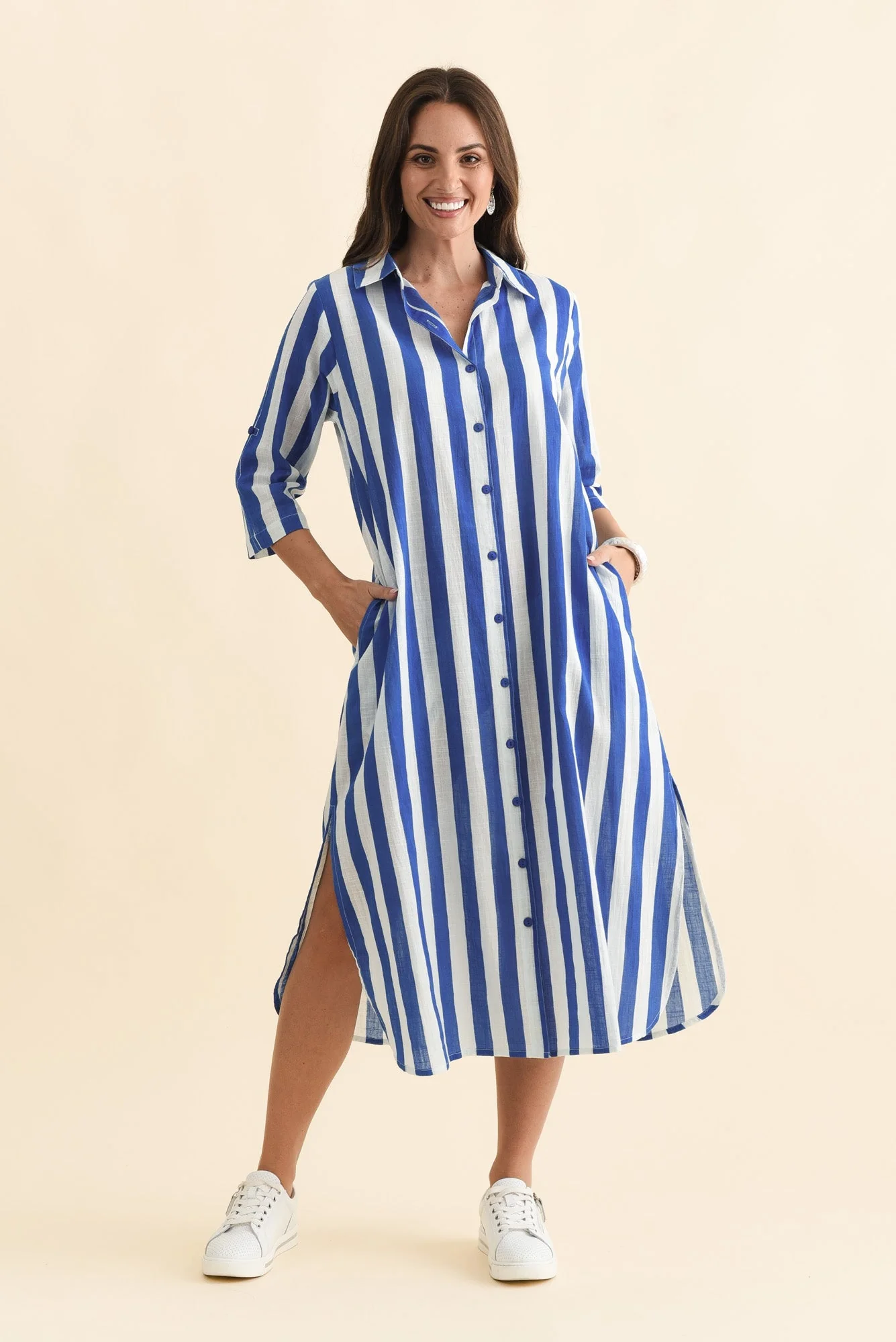 Tricia Cobalt Stripe Cotton Shirt Dress - Image 2