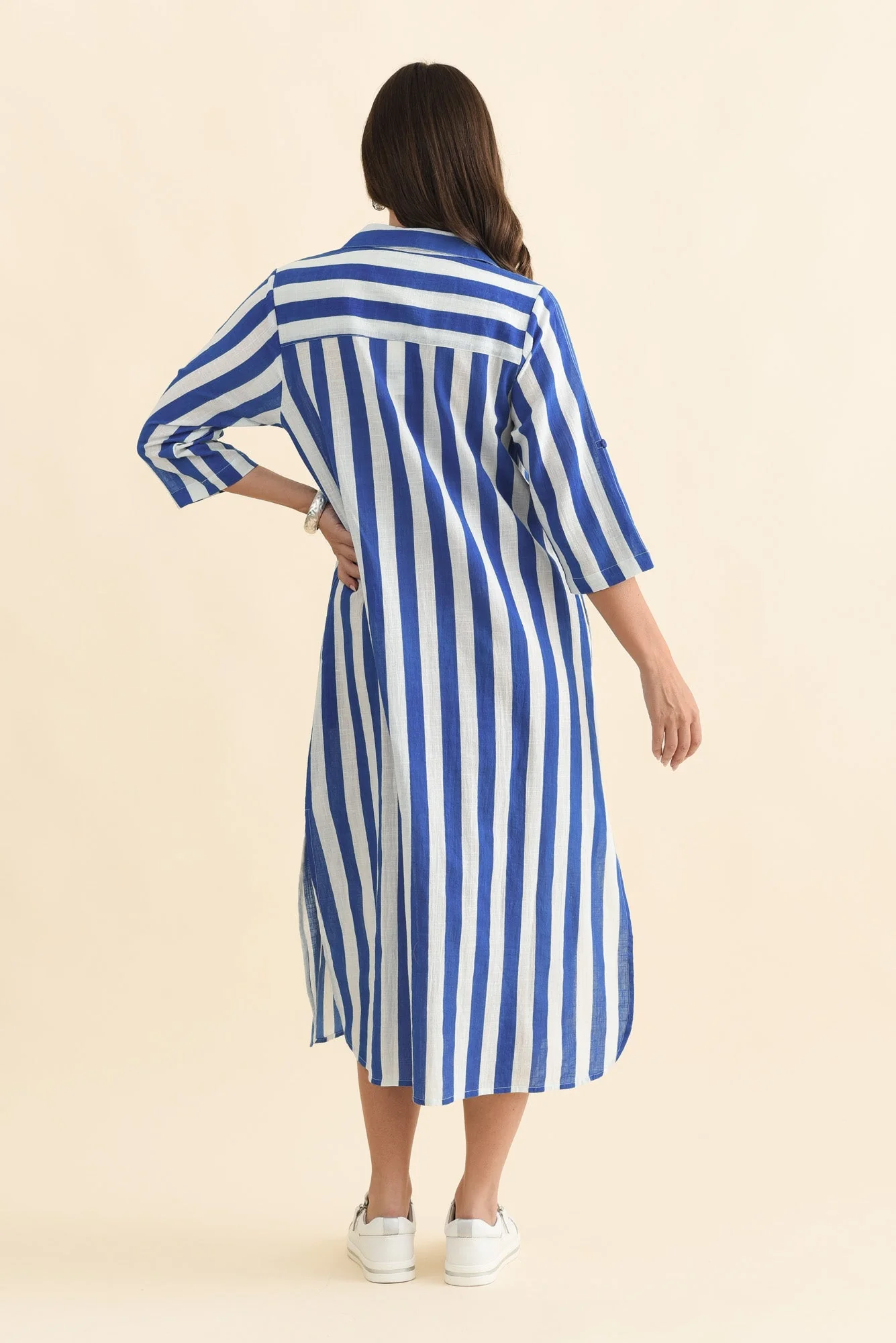 Tricia Cobalt Stripe Cotton Shirt Dress - Image 4