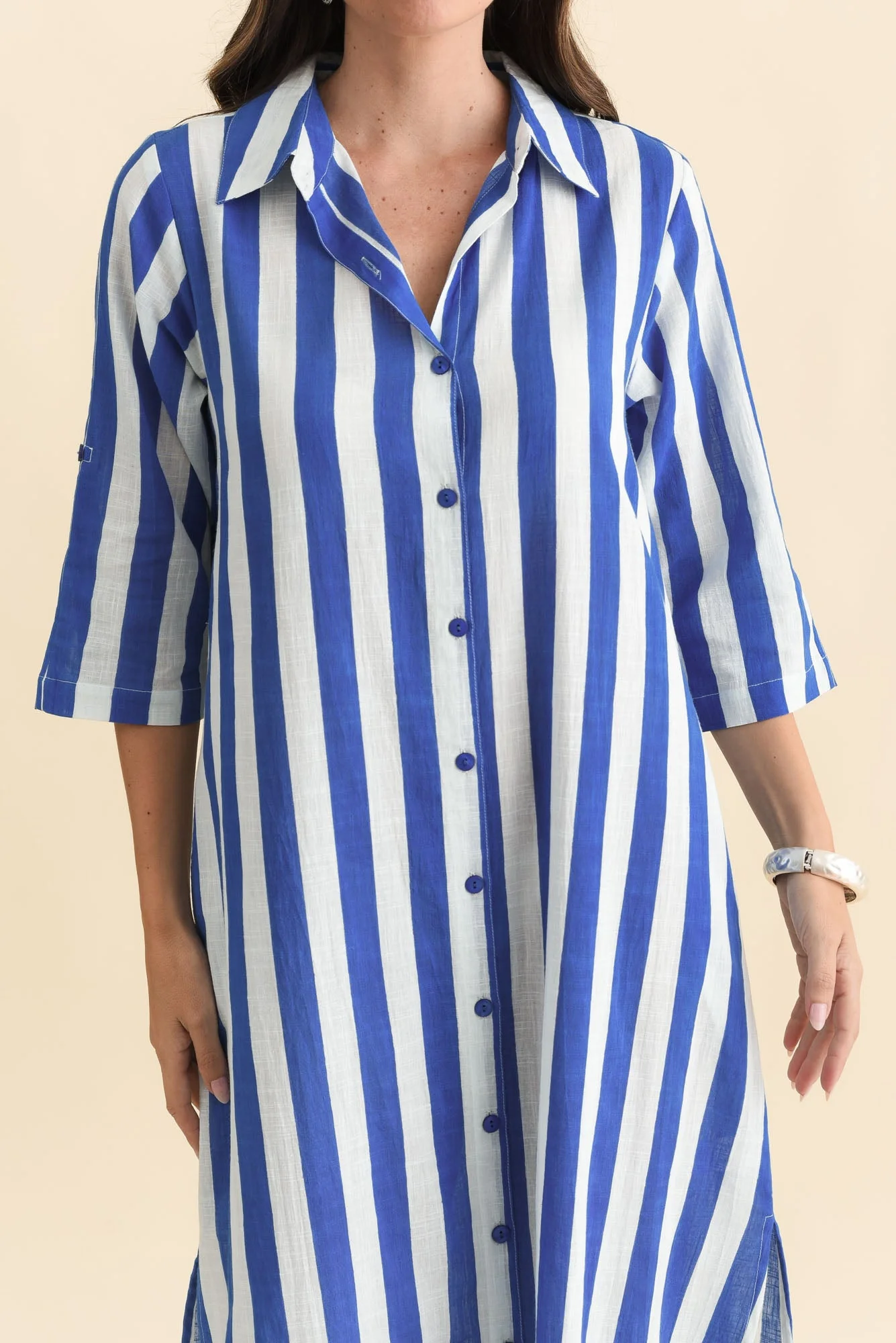 Tricia Cobalt Stripe Cotton Shirt Dress - Image 5
