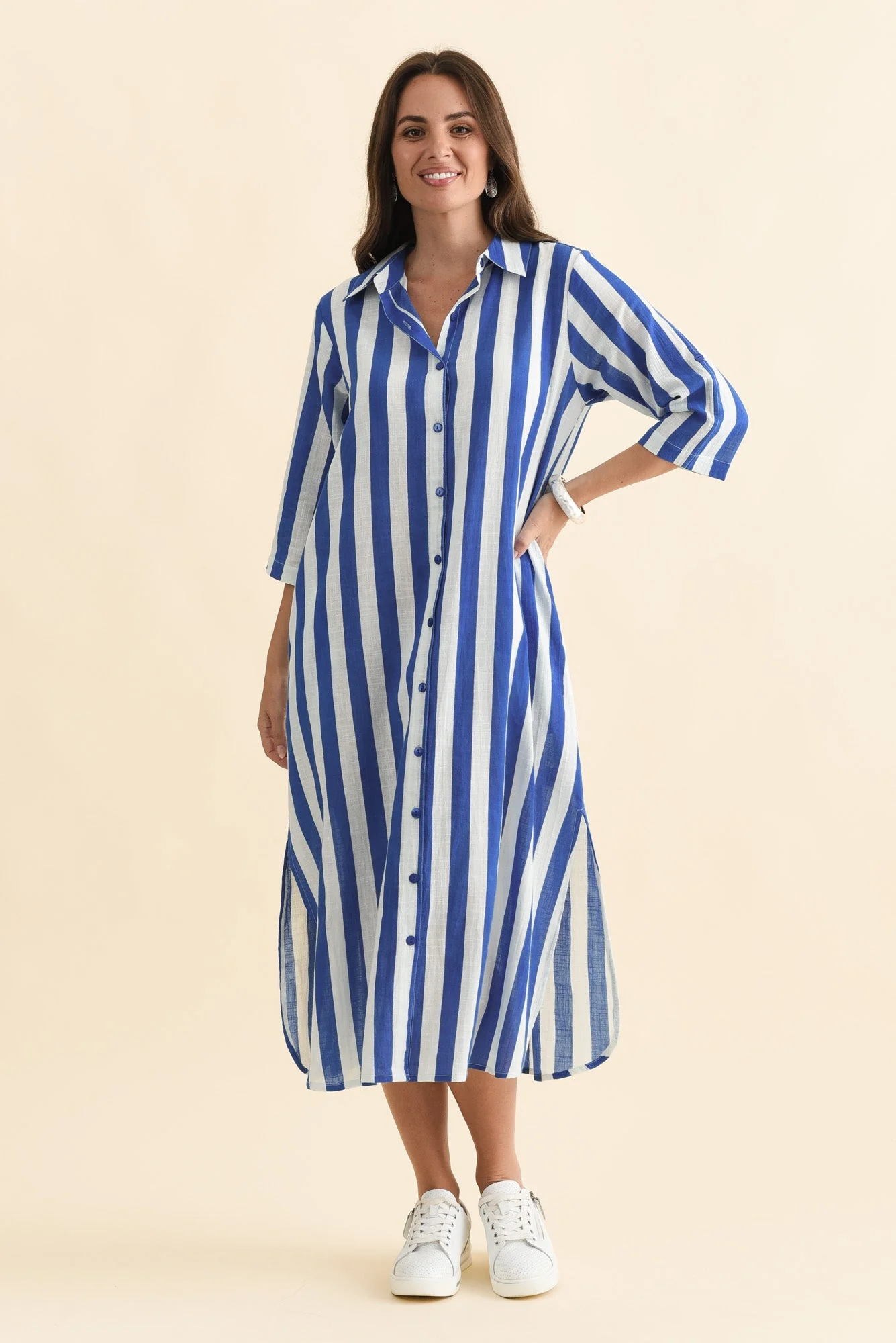 Tricia Cobalt Stripe Cotton Shirt Dress - Image 6