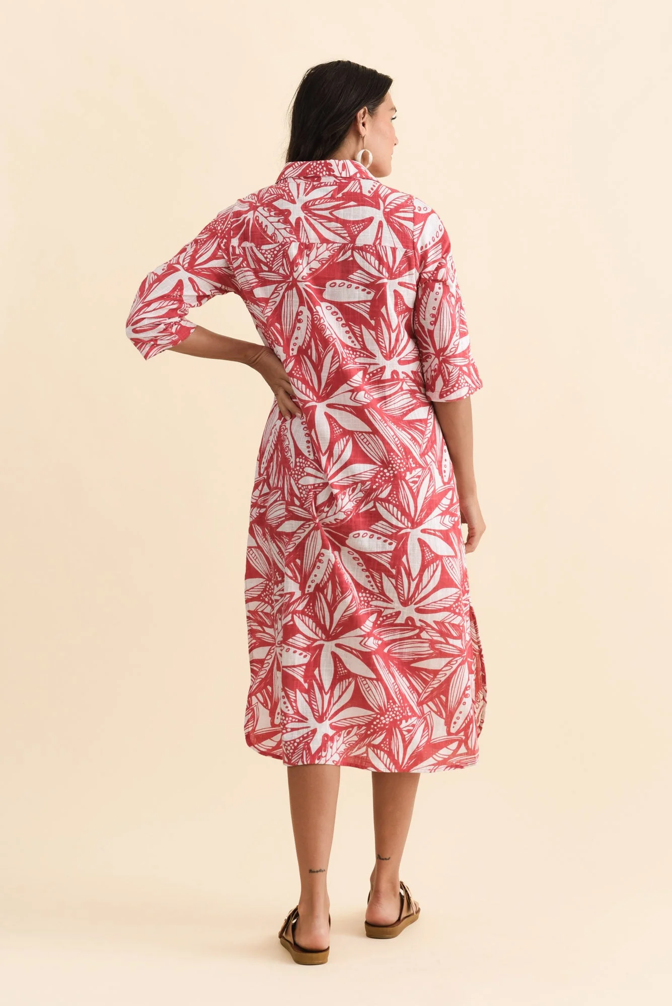 Tricia Coral Leaf Cotton Shirt Dress - Image 4