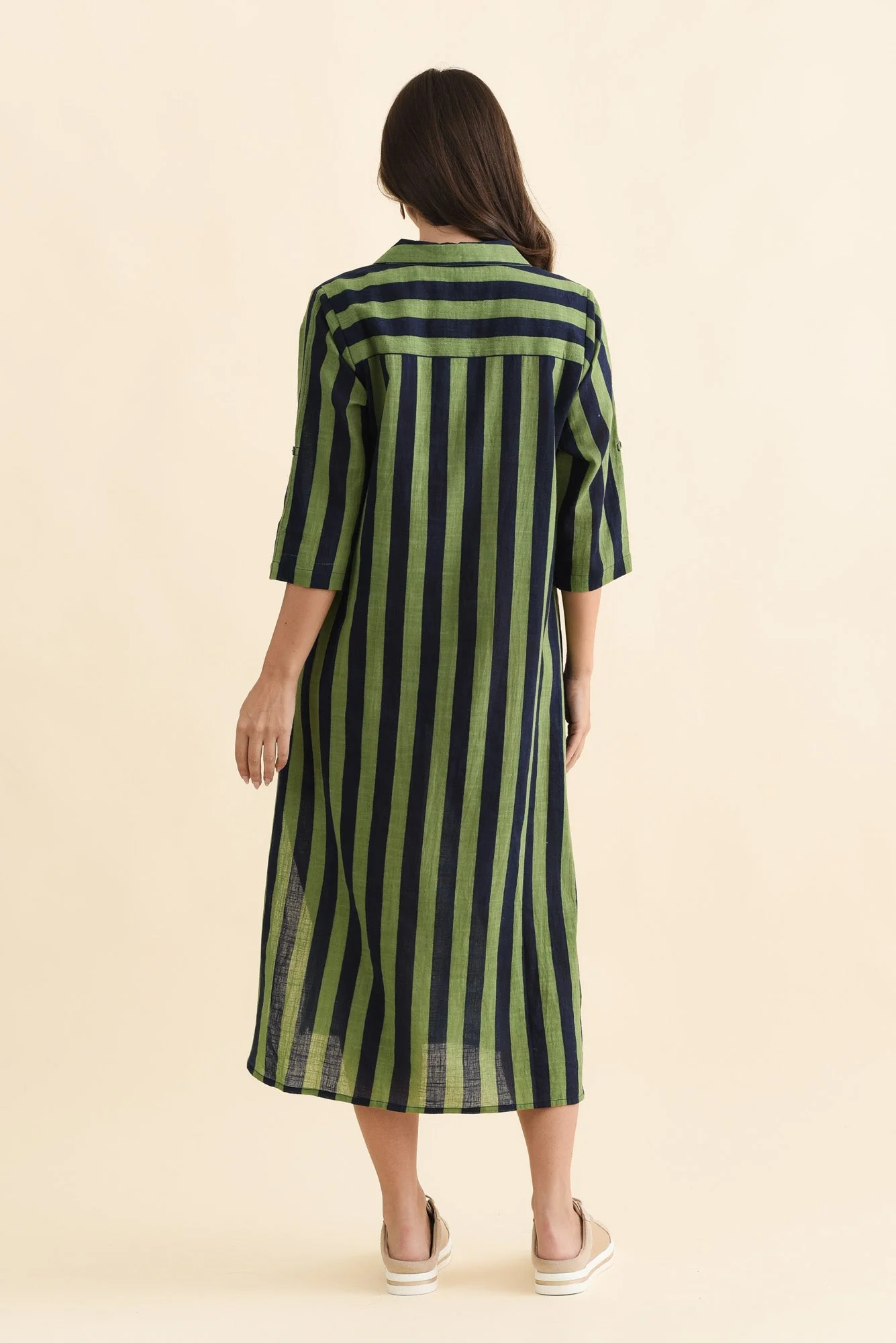 Tricia Indigo Stripe Cotton Shirt Dress - Image 4