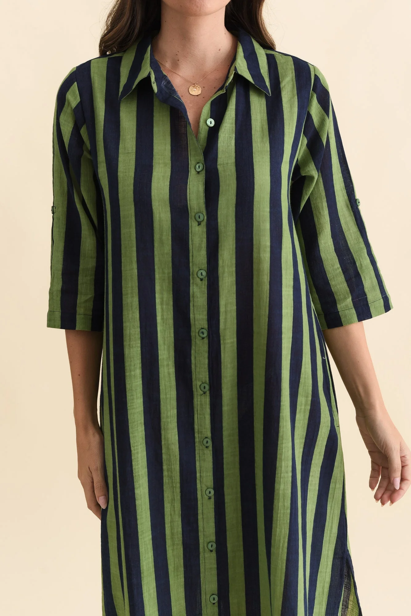 Tricia Indigo Stripe Cotton Shirt Dress - Image 5